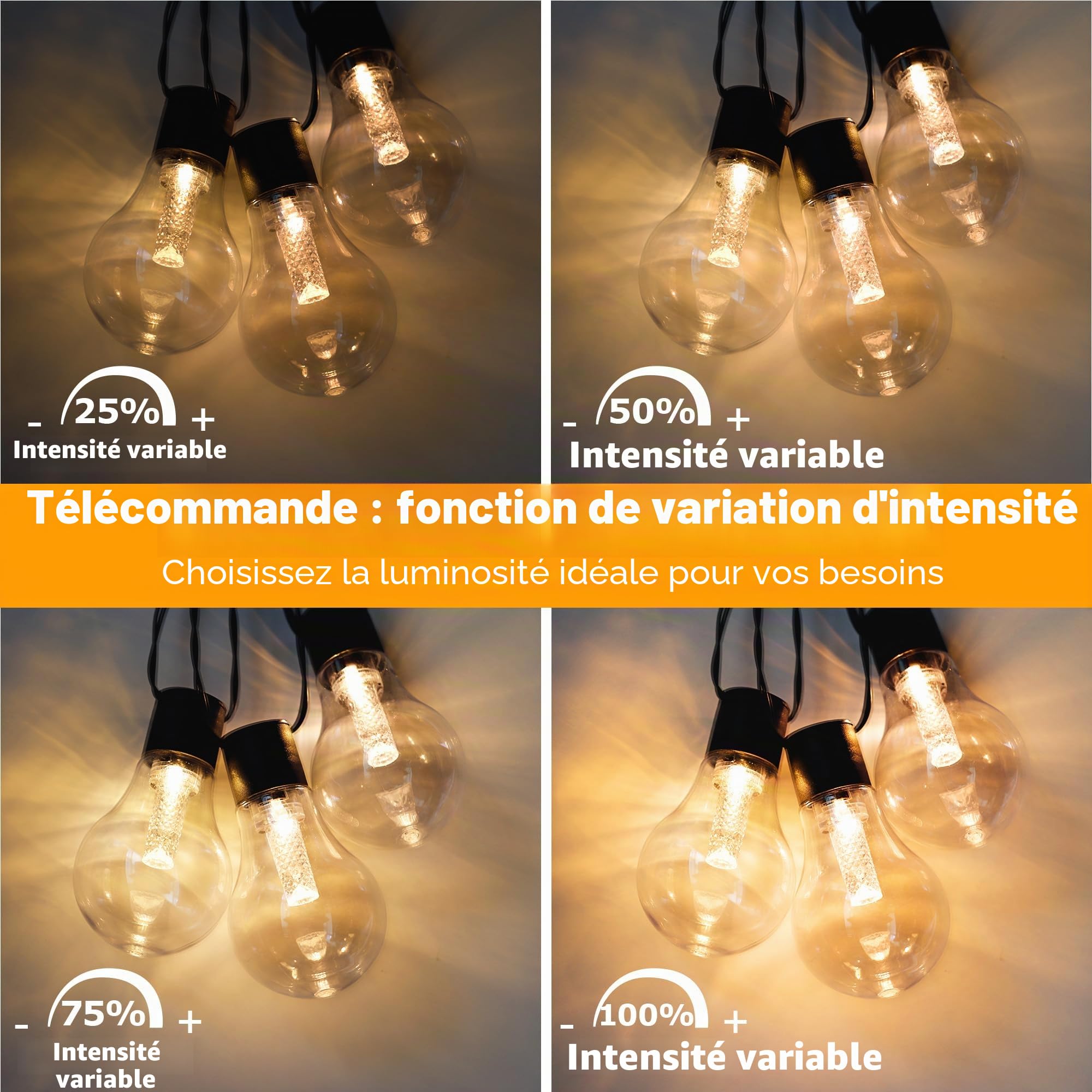 Guirlande lumineuse d'extérieur avec batterie minuterie 9 m,12 ampoules A60 LED,Télécommande,Avec 8 modes,IP64,Pour intérieur de Noël, fenêtre, escaliers, jardins, pavillons, mariages
