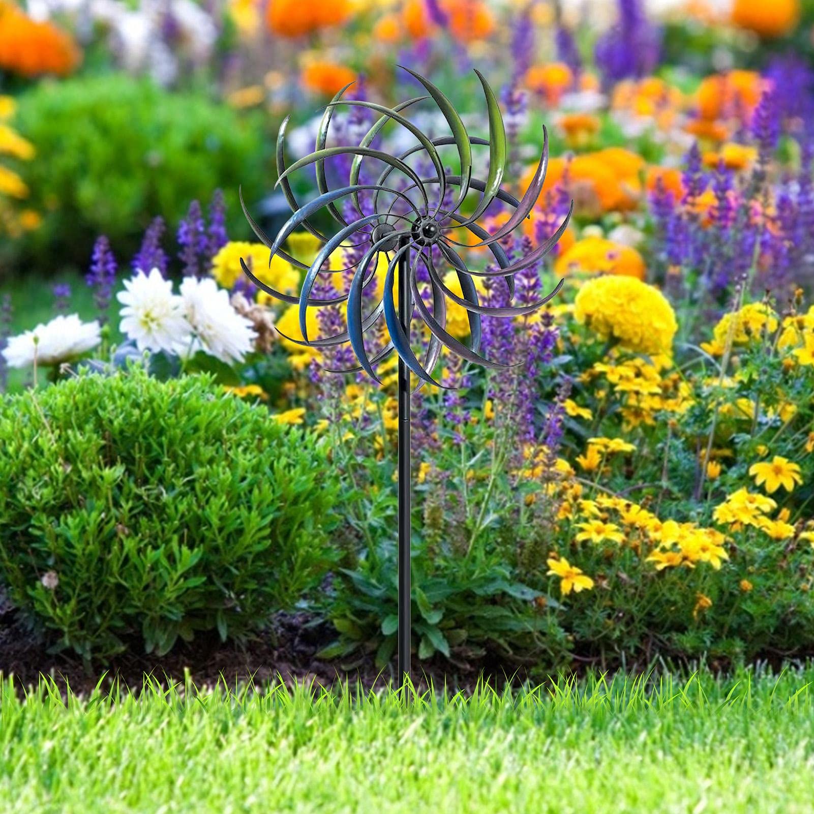 Metal Windmill Windmill for Garden, Double Layer, Windmill, Willow Leaves Windmill for Garden, Patio, Lawn