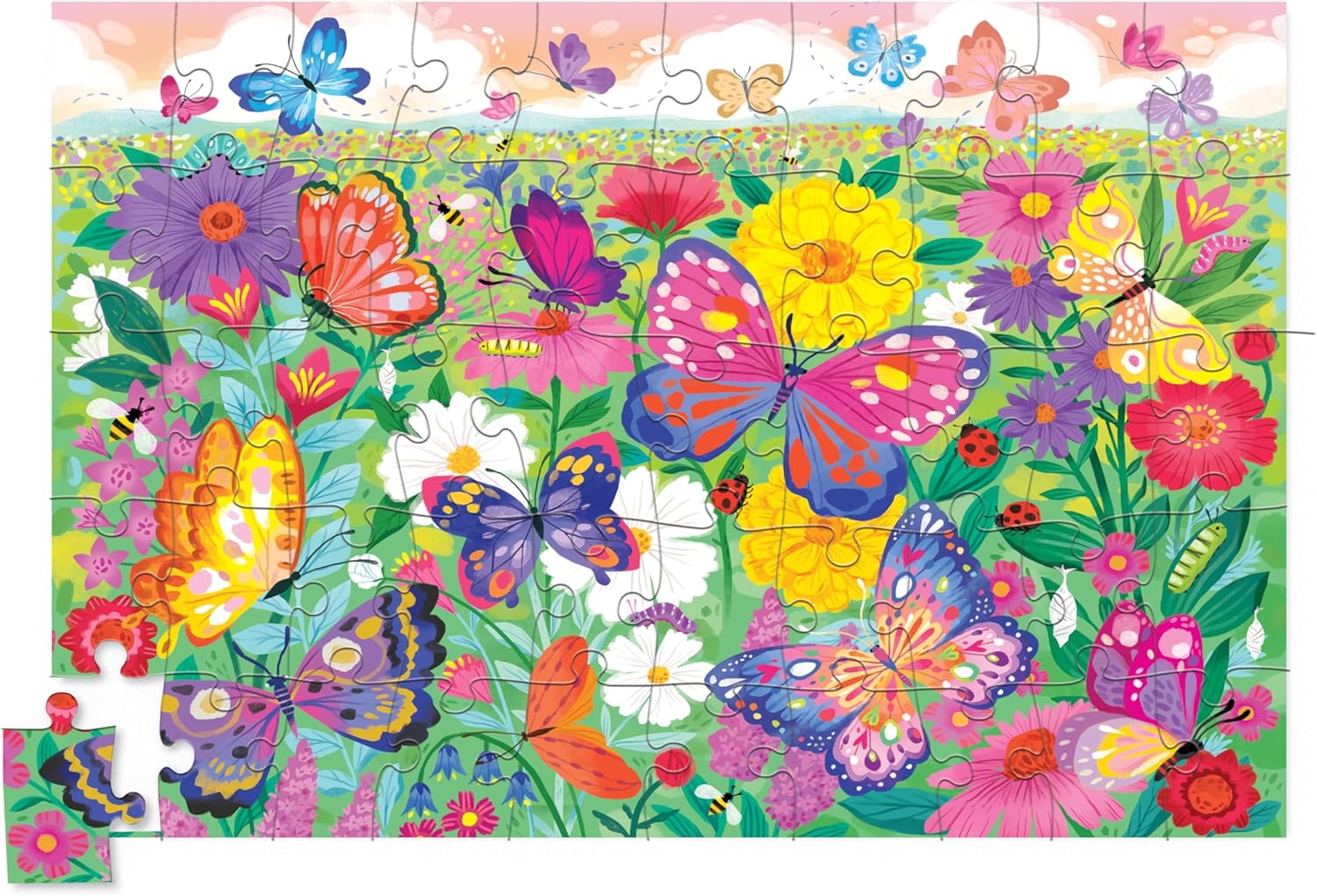 Crocodile Creek 50-Piece Jigsaw Puzzle - Fun Table or Floor Puzzles for Kids Ages 4-6 and Up - Includes Heavy-Duty Shaped Box for Storage - Butterfly - 12" x 8" Finished