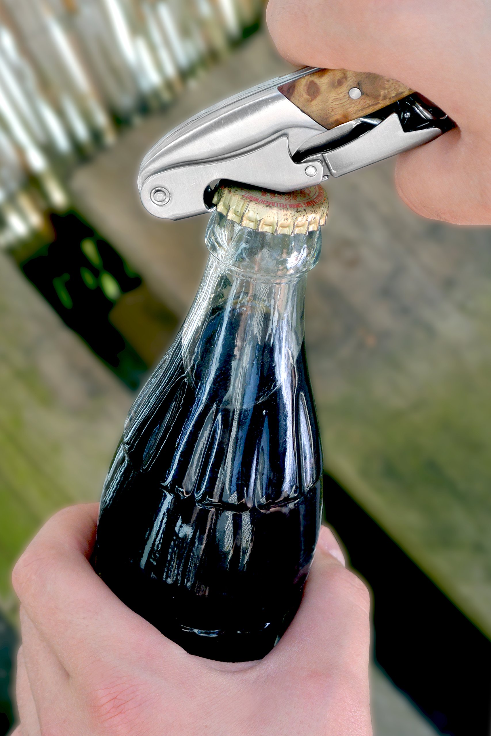 Santorino® Cavatappi | Coltello di Sommelier di Legno Esclusivo Campeche, Apribottiglie di vino in 2 passi, Cavitappi, Coltello da cameriere