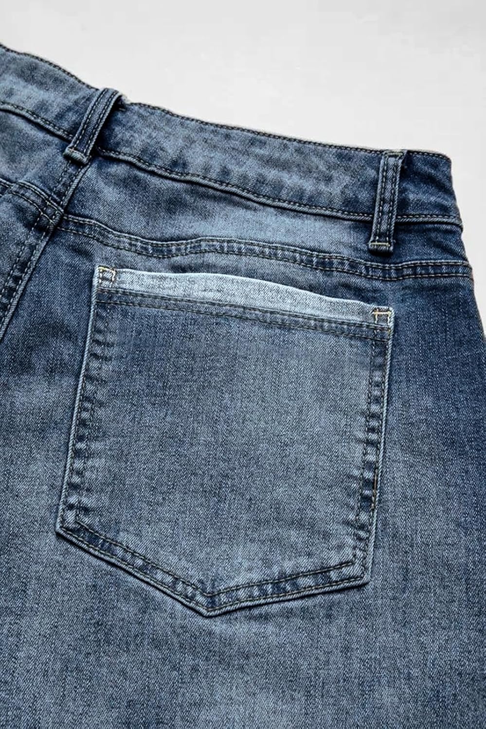 Madrirdma Wide Leg Jeans for Women Mid Waist Baggy Stitch Decor Denim Washed Pants Without Belt