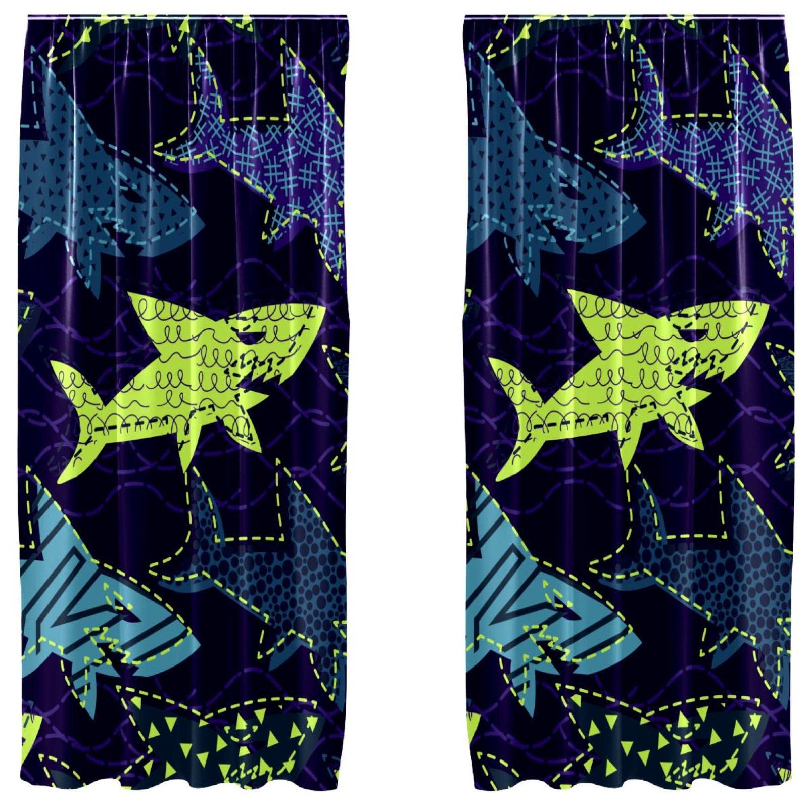 Rideaux occultants requin bleu marine 140x213cm pour chambre enfant