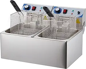 PULLAFUN Electric Deep Fryer, 10 L x 2 Deep Fryer with Basket, Adjustable Temperature Control, Perfect for Fried Chicken, Shrimp, French Fries, Chips & More, Removable Oil-Container, Stainless Steel