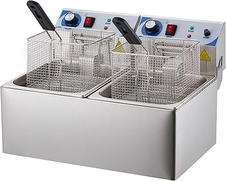PULLAFUN Electric Deep Fryer, 10 L x 2 Deep Fryer with Basket, Adjustable Temperature Control, Perfect for Fried Chicken, Shrimp, French Fries, Chips & More, Removable Oil-Container, Stainless Steel