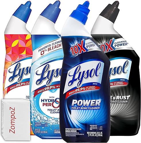 Lysol - Paquete variado de 4 limpiadores de inodoro, limpia y desodoriza, incluye mango e hibisco, lima y óxido, energía y fresco océano con