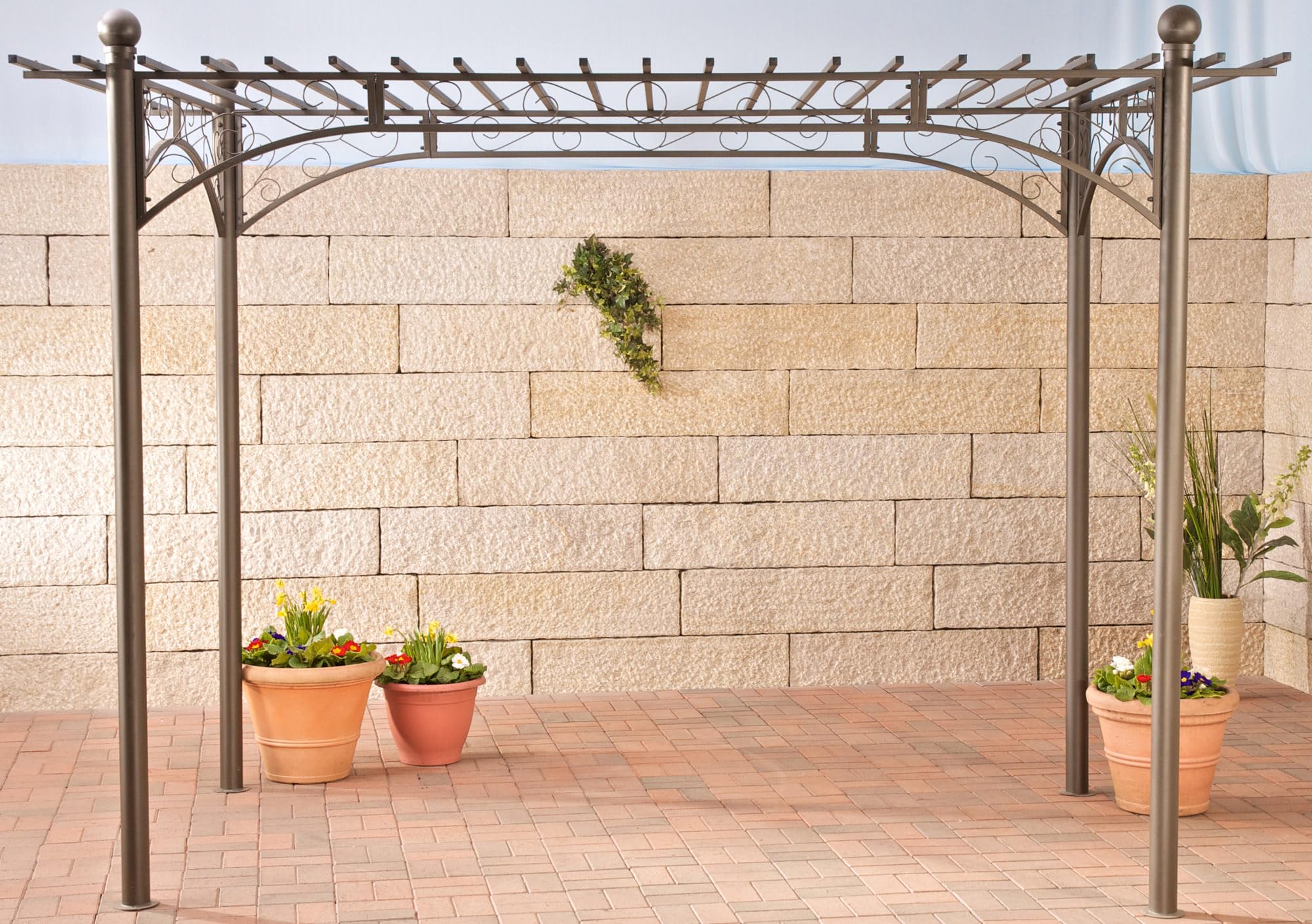 CLP Eisen-Pergola Ulpgar 01 A I Begrünbares Terassendach Im Landhausstil I Rankpavillon Für Kletterpflanzen I Rankgestell Mit Verzierungen, Farbe:anthrazit