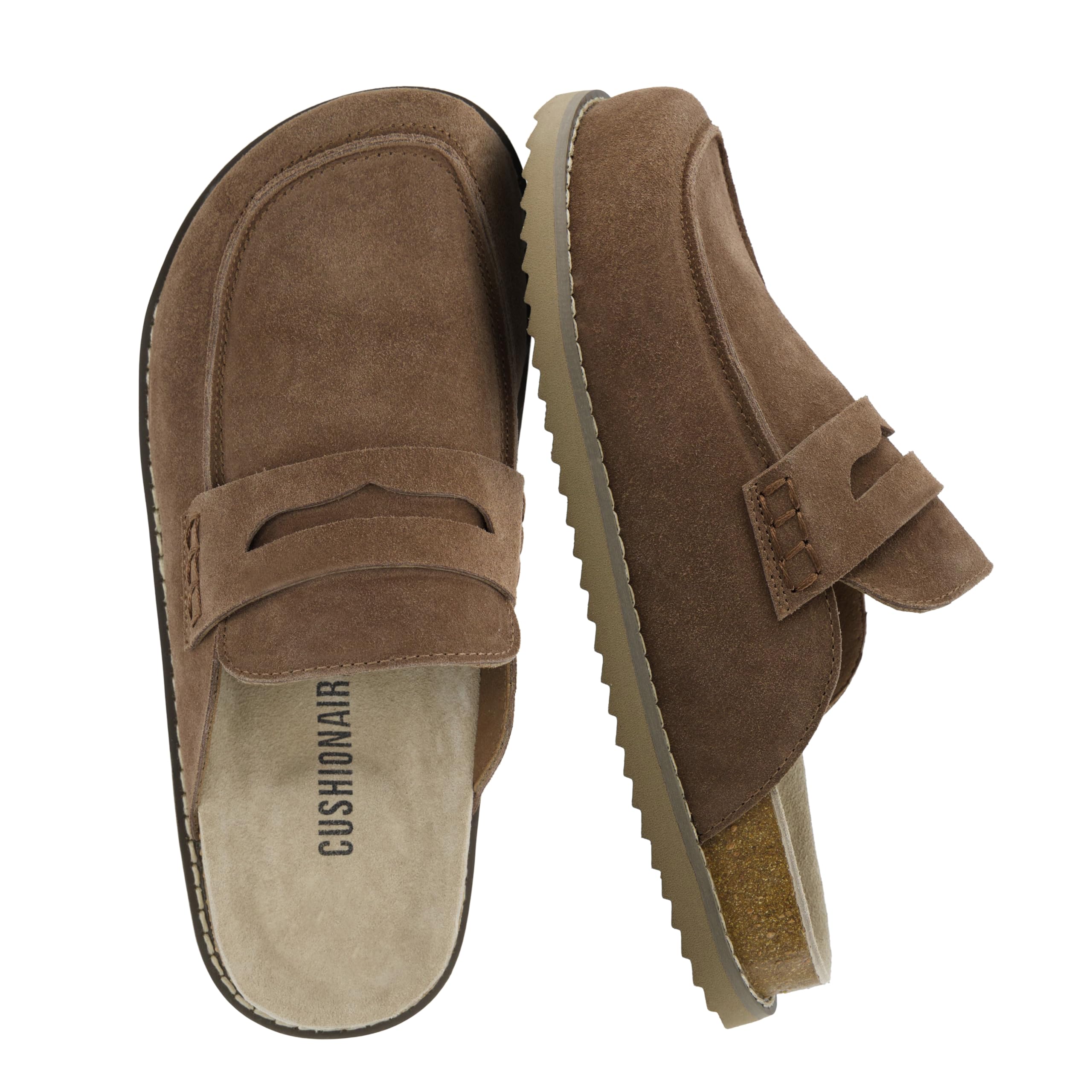 CUSHIONAIRE Zola Women’s Penny Clog Mule – Suede Slip-On with Memory Foam, Cork Footbed &amp; Flexible Outsole