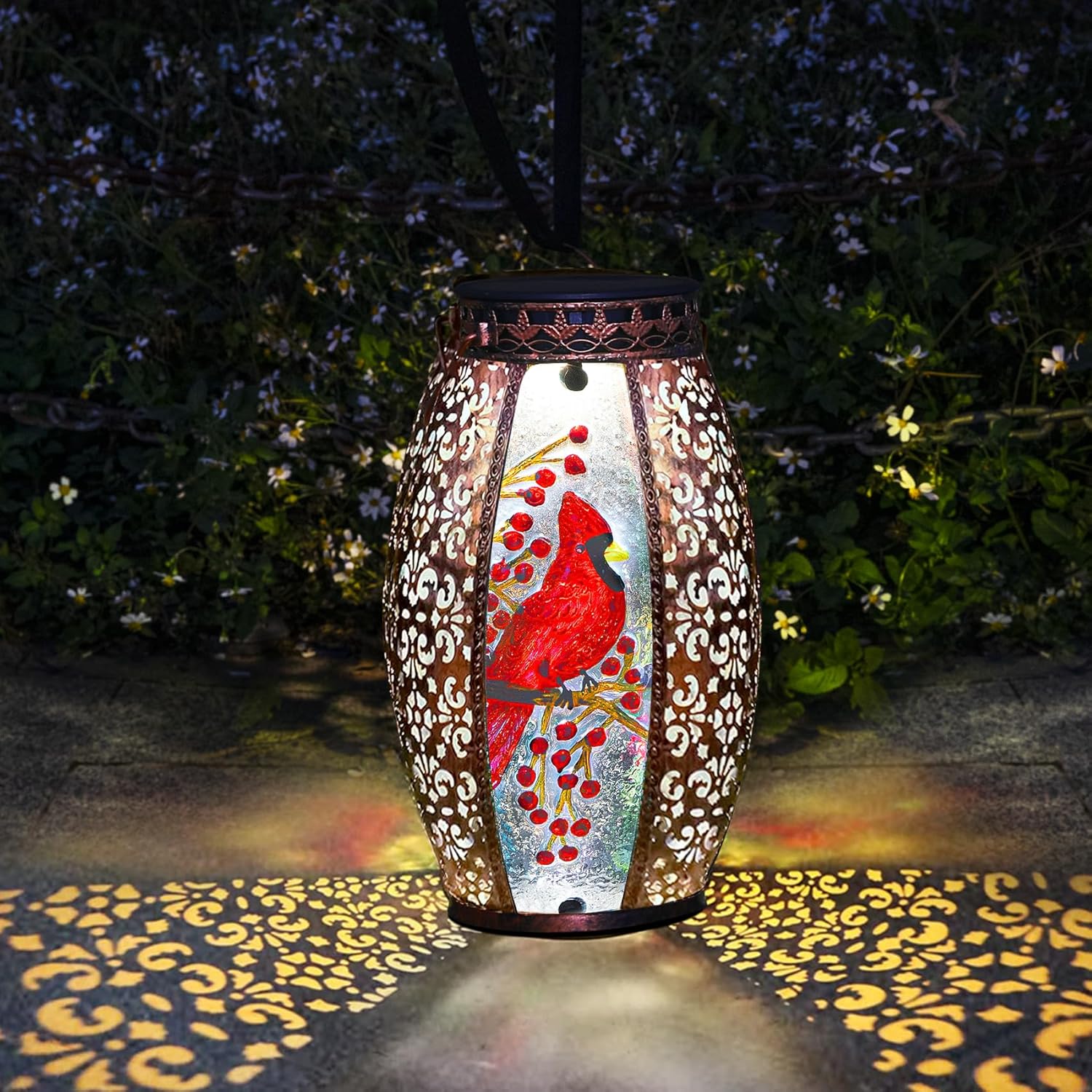 Solar Lanterns Outdoor Cardinal Garden Decor Light Decorative Waterproof Hanging Gardening Gifts for Women Mom Mothers Grandma Grandparents Birthday Gift