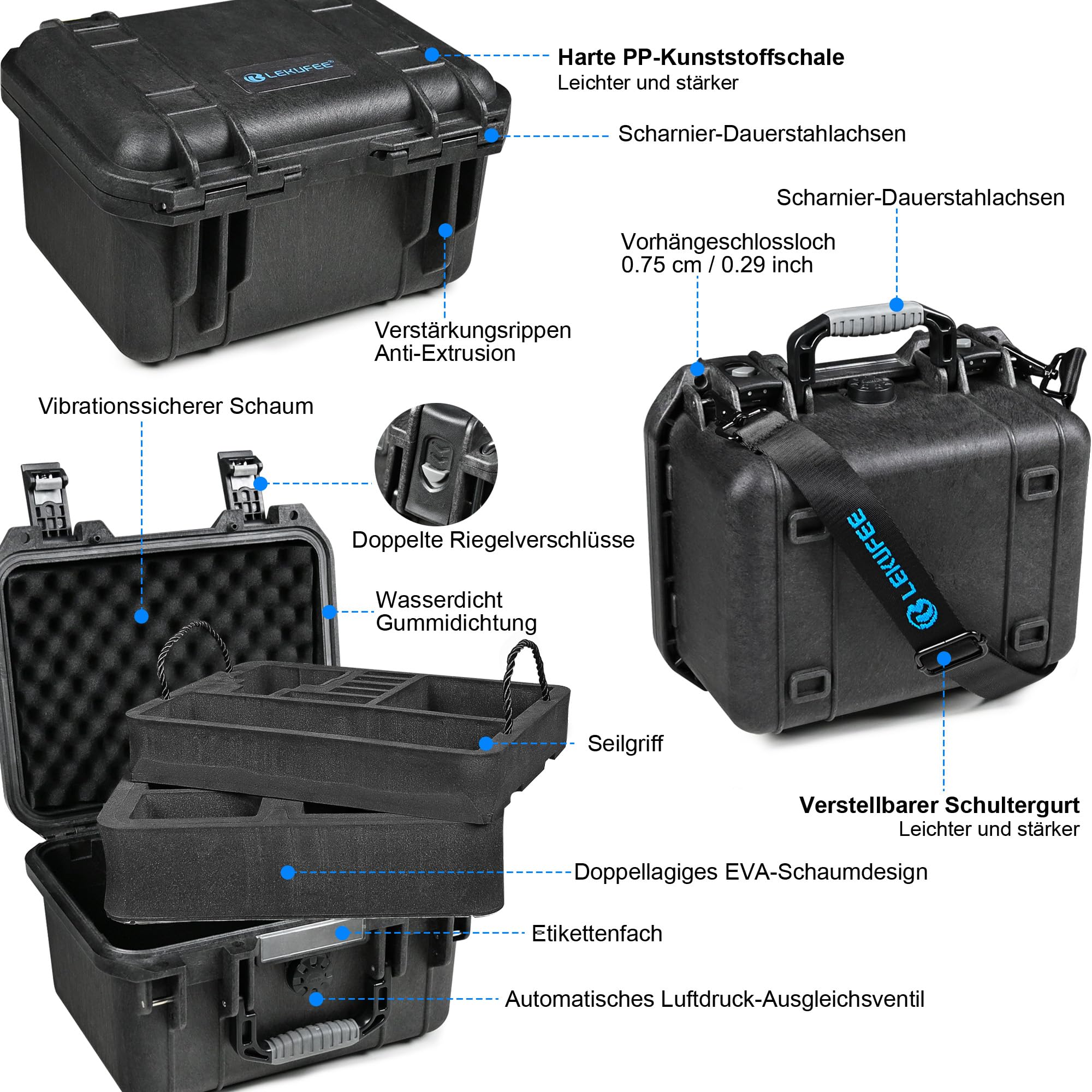 LEKUFEE Wasserdichter Hartschalenkoffer für Insta360 Ace Pro 2/Ace Pro/Insta360 Ace/wasserdichte Action-Kamera und weiteres Zubehör (Nur Koffer)(Inklusive Schultergurt)