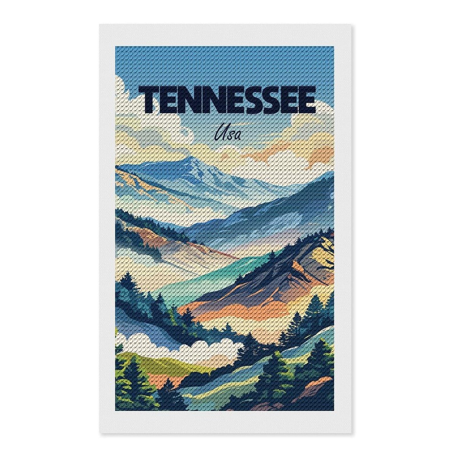 Junmoney Tennessee USA Landscape Diamond Painting Canvas Set 12"x20", Satisfying Creative Project, Easy to Follow Symbols, Fun Craft Experience