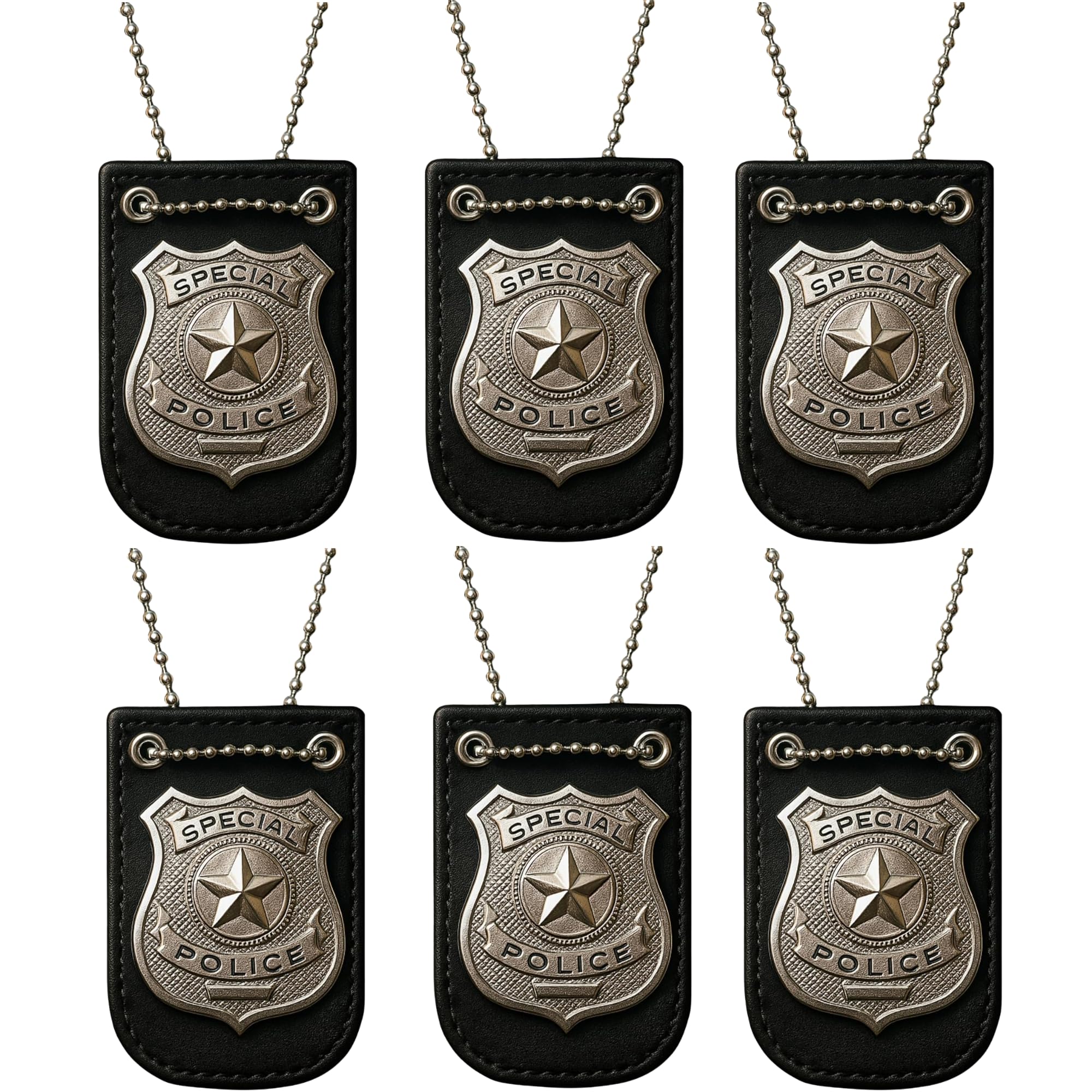 FUN FABLES Adult Silver Star Police Badge Necklace with Chain – Police Officer Costume Accessory for Fancy Dress, SWAT, Detective, Halloween, Cosplay & Party Props (6)