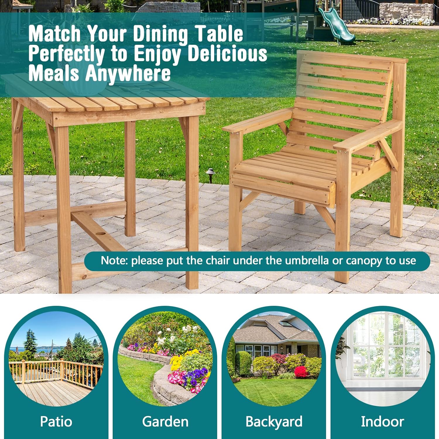 Giantex Outdoor Patio Dining Chairs, Solid Wood Bistro Chairs, Inclined Backrest, Wide Seat, Indoor Outside Chairs for Garden Lawn Porch Yard (1)
