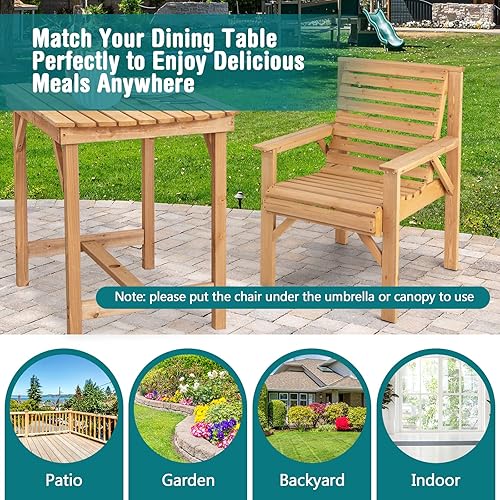Miniatura 8 de Giantex Sillas de comedor para patio al aire libre, sillas bistró de madera maciza, respaldo inclinado, asiento ancho, sillas interiores y