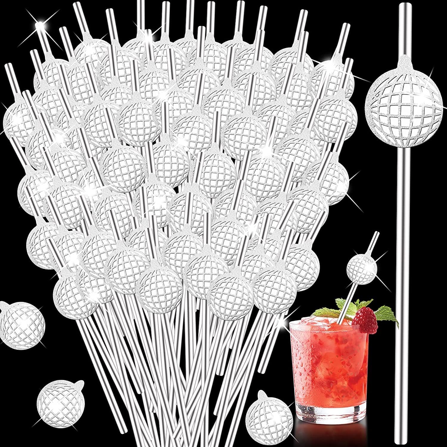 SYOSI Paper Disco Ball Straws - 70s Themed Retro Glitter Mirror Decorations for Party, Summer Dance, Wedding, Birthday - 100 Pcs