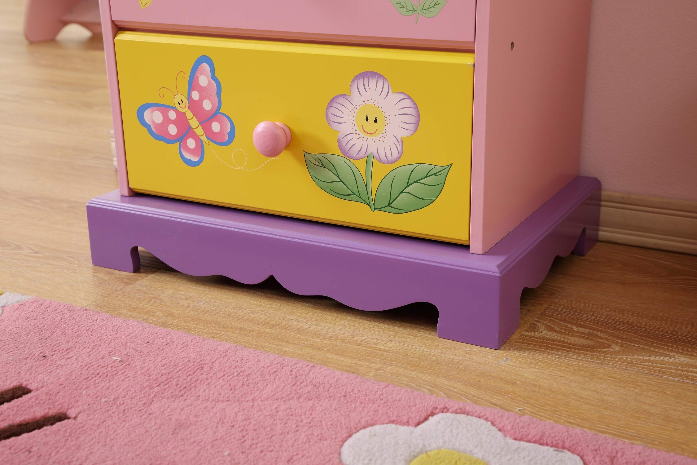 Kinder Schubladen | Mädchen Kommode Schlafzimmer | Aufbewahrungsboxen für Kinder, mit Schmetterlingsblumen-Gemälden, Rosa, Grün, Gelb, Lila (Kommode)