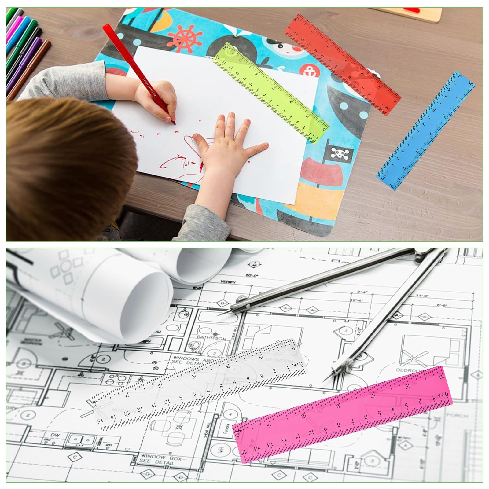Righello 15 cm Trasparente in Plastica Flessibile Centimetri Pollici Piccolo Cartoleria Scuola Aula Ufficio