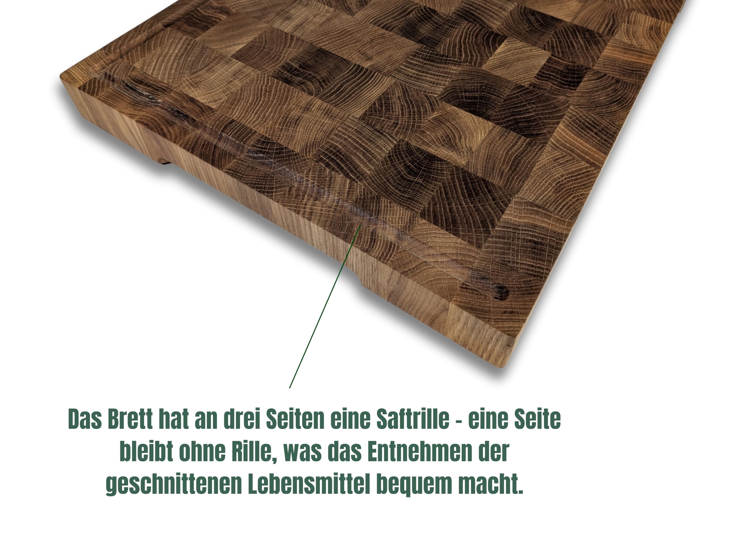 Hackblock XL Schneidebrett Stirnholz Eiche – 50x40x4,5 cm – Premium Tranchierbrett aus Holz mit Saftrille & rutschfesten Füßen – Profi-Qualität für Küche, Fleisch & Gemüse