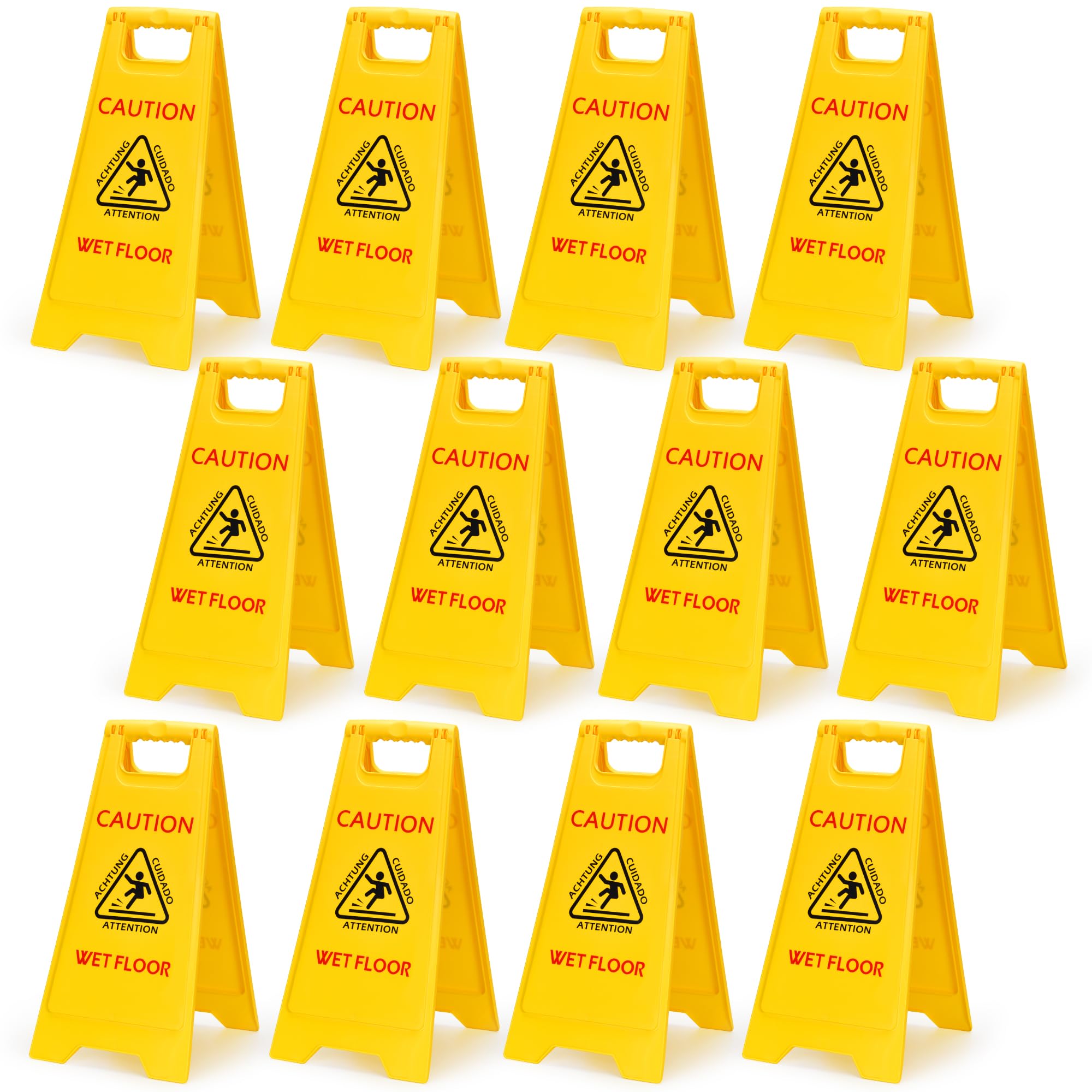 MATTHEW CLEANING 25'' Industrial Wet Floor Sign 12 Pack 2-Sided Safety A-Frame Birght Yellow Multilingual Warning Signs Commercial Caution Wet