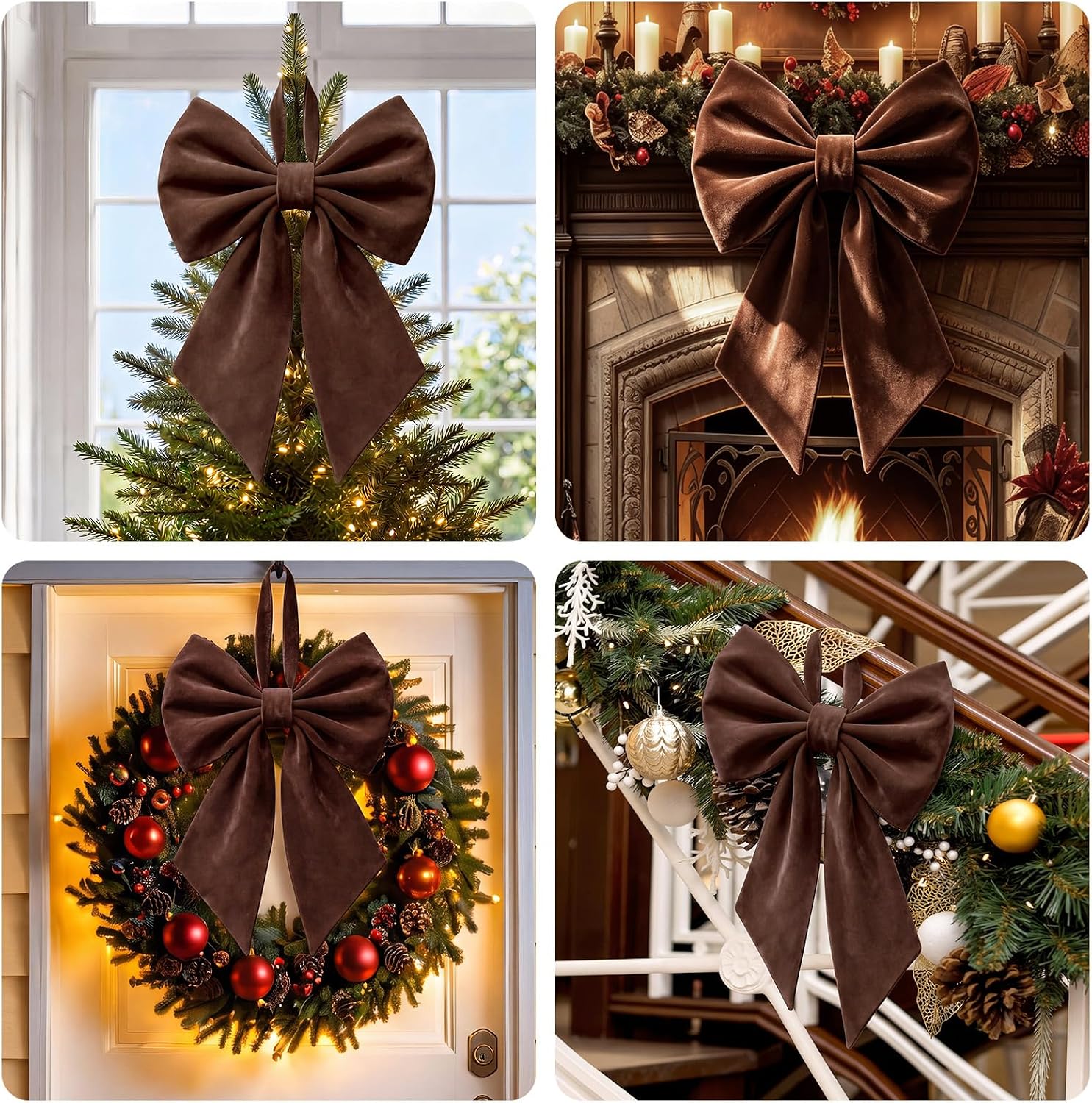 Janinka Dark Brown Velvet Christmas Bow for Tree Topper 22" Big, Velvet