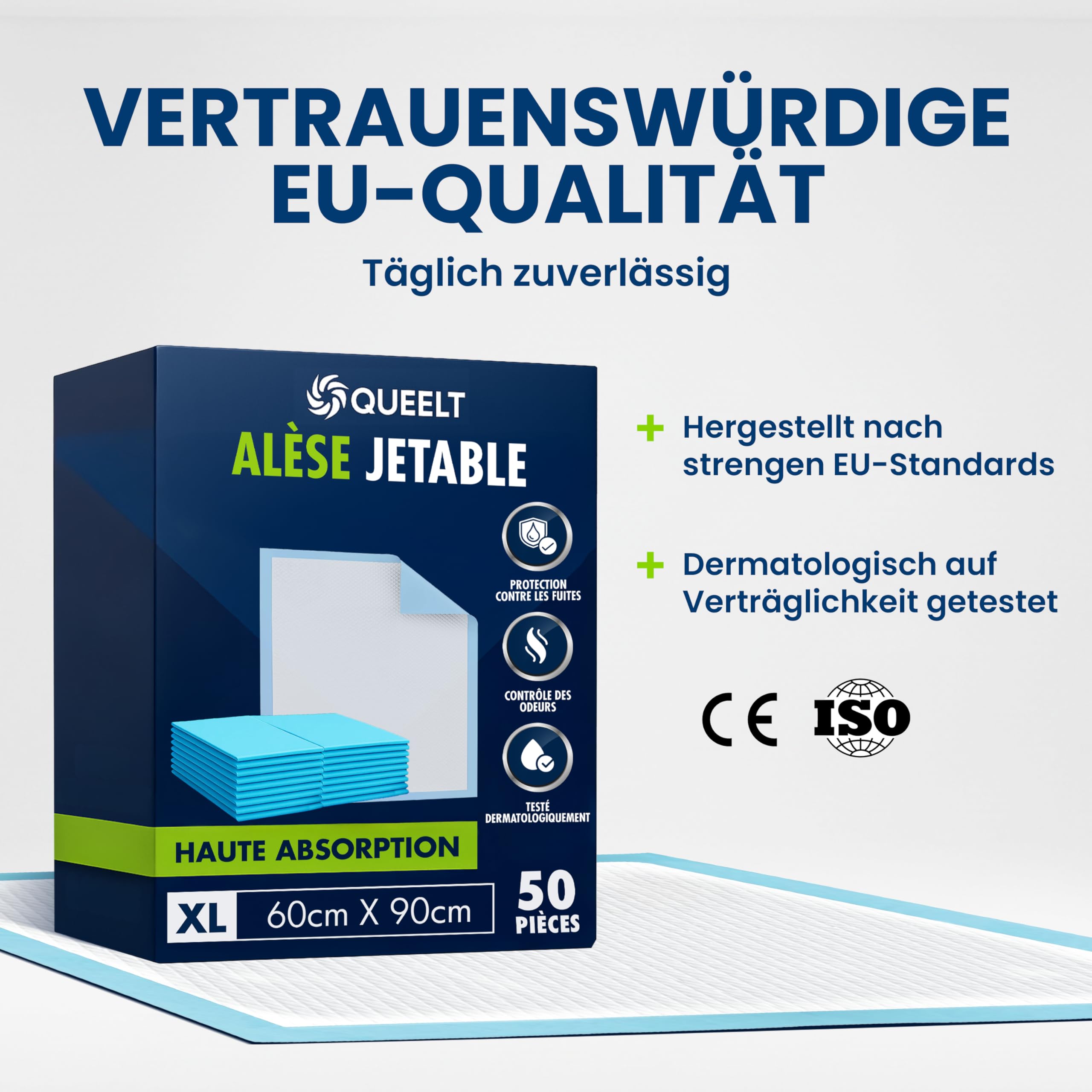 Inkontinenzunterlagen Einweg 50 Stück – XL-Format 60 × 90 cm, saugstarke Bettunterlagen mit Auslaufschutz