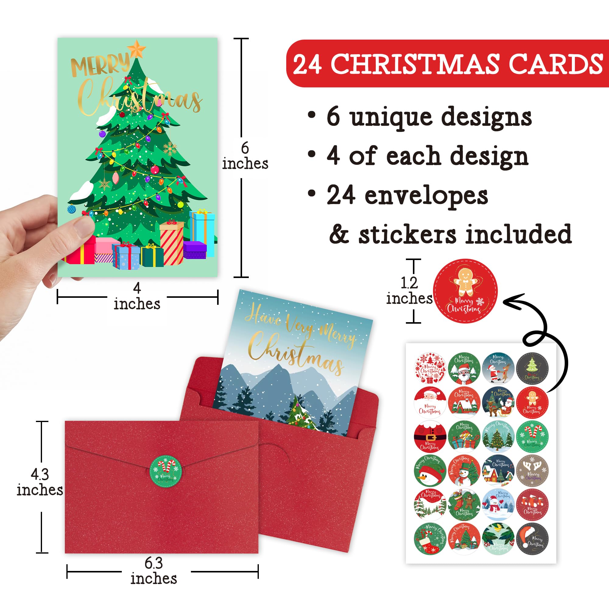 Postales Decoración 24 Tarjetas De Navidad Con Sobres - Diseños únicos Para  Felicitar A Familiares Y Amigos Sobres Felicitación, image size:2000x2000