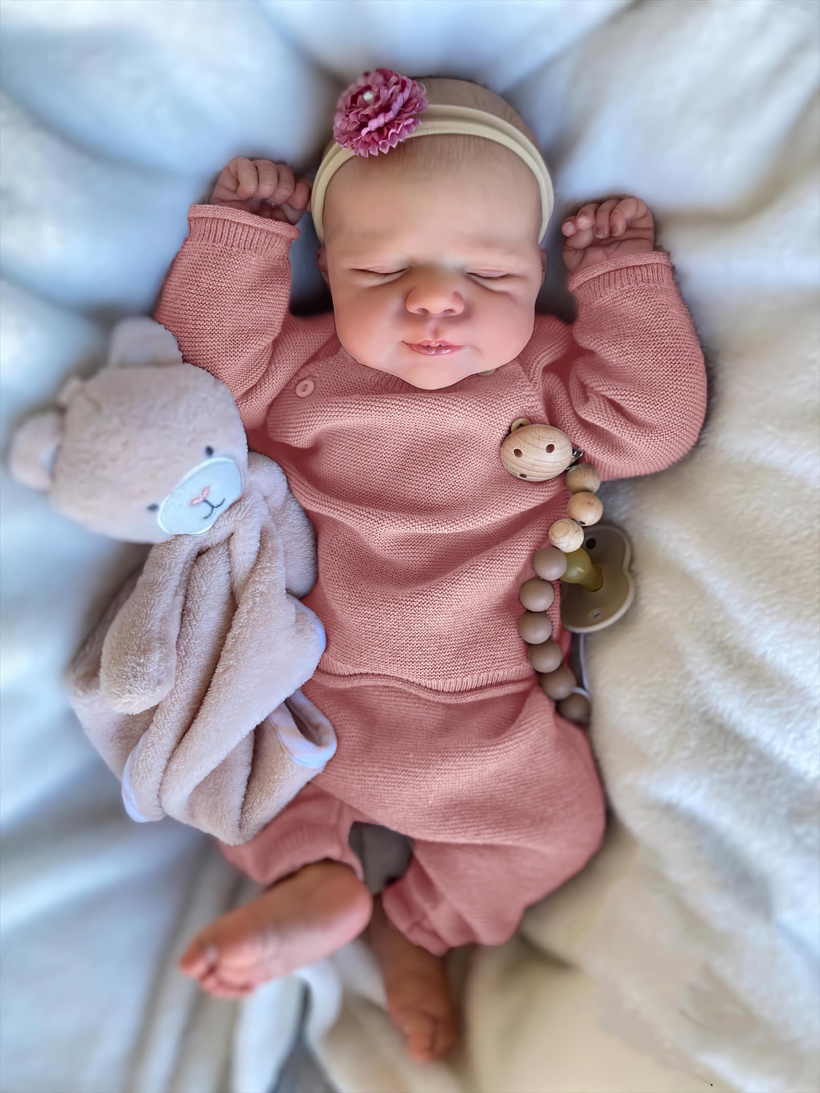 MineeQu 19 cali Realistyczna Lalka, Śpiąca, Miękka Tkaninowe Ciało, Zestaw Prezentowy, Reborn, Noworodek, Wyglądająca i Czująca się Prawdziwie