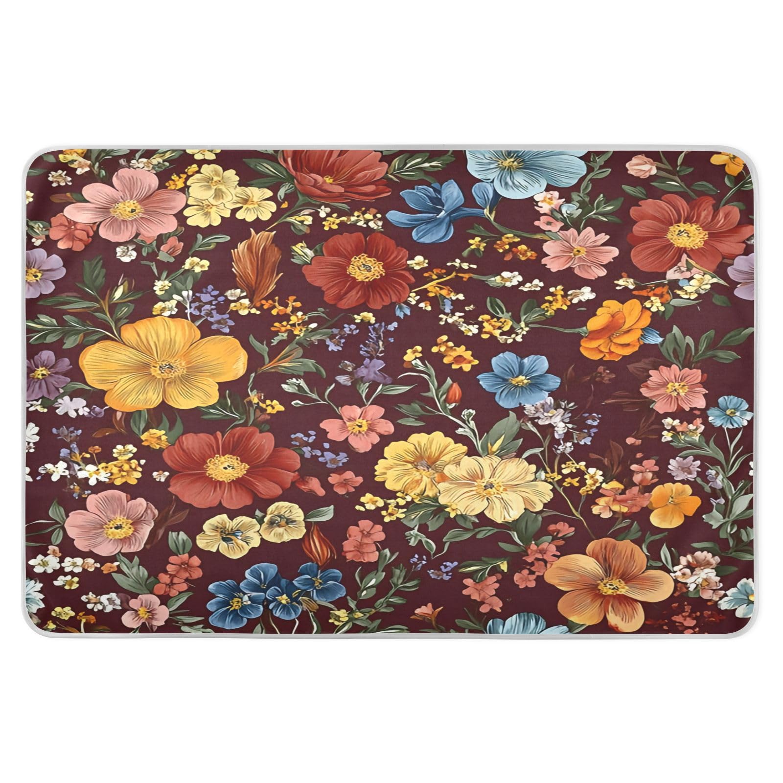 BOESI Doodle Colorful Flowers Waterproof Pads for Bedwetting and Incontinence, Reusable Pads, Reusable Diaper Pads for Bed, Sofa, Travel