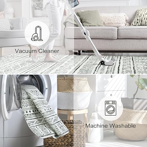 Miniatura 3 de Uphome Alfombra pequeña geométrica bohemia de 2 x 3 pulgadas, suave, antideslizante, lavable, alfombra moderna marroquí para baño, alfombra rústica