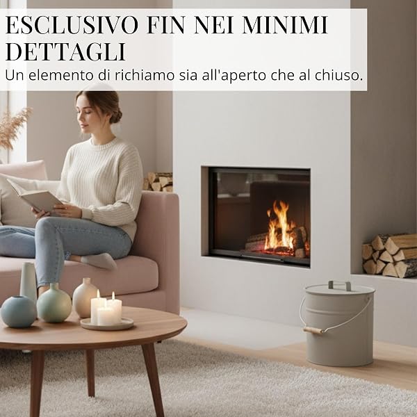 LIVLIG Premium Secchio per cenere con coperchio 12L Greige, esclusivo secchio zincato con coperchio per camini moderni, qualità premium dall'Europa, elegante accessorio per caminetto per la - 5