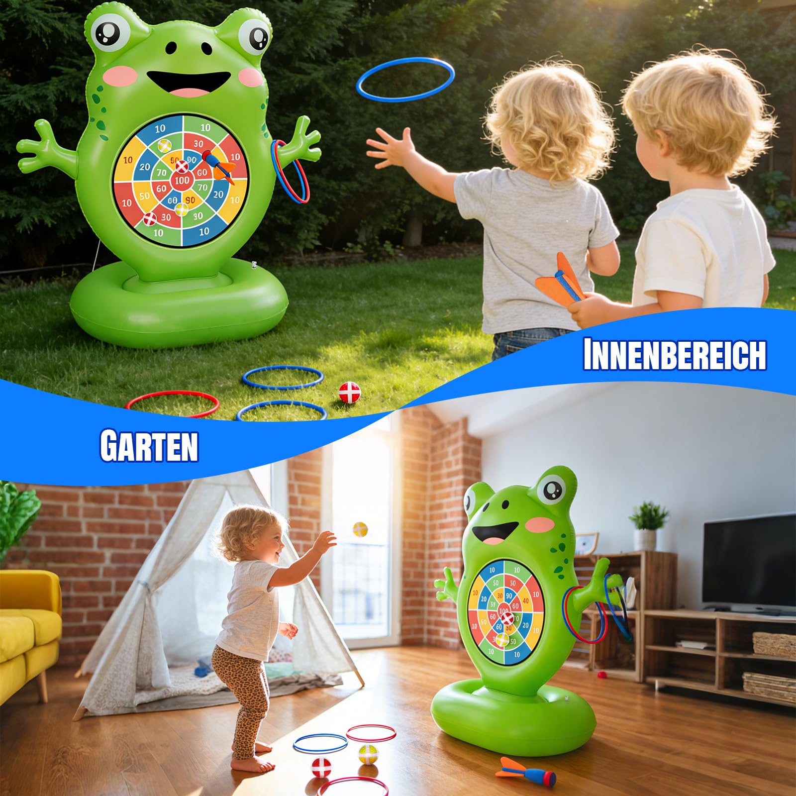 IEEILULU Aufblasbare Poolspielzeug für Pool, Wasserspielzeug Wurfspiel mit Werfen Ball, Ringwerfen, Aufblasbares Dartspiel Spielzeug Outdoor Indoor Party Garten Strand Sommer für Kinder Erwachsene