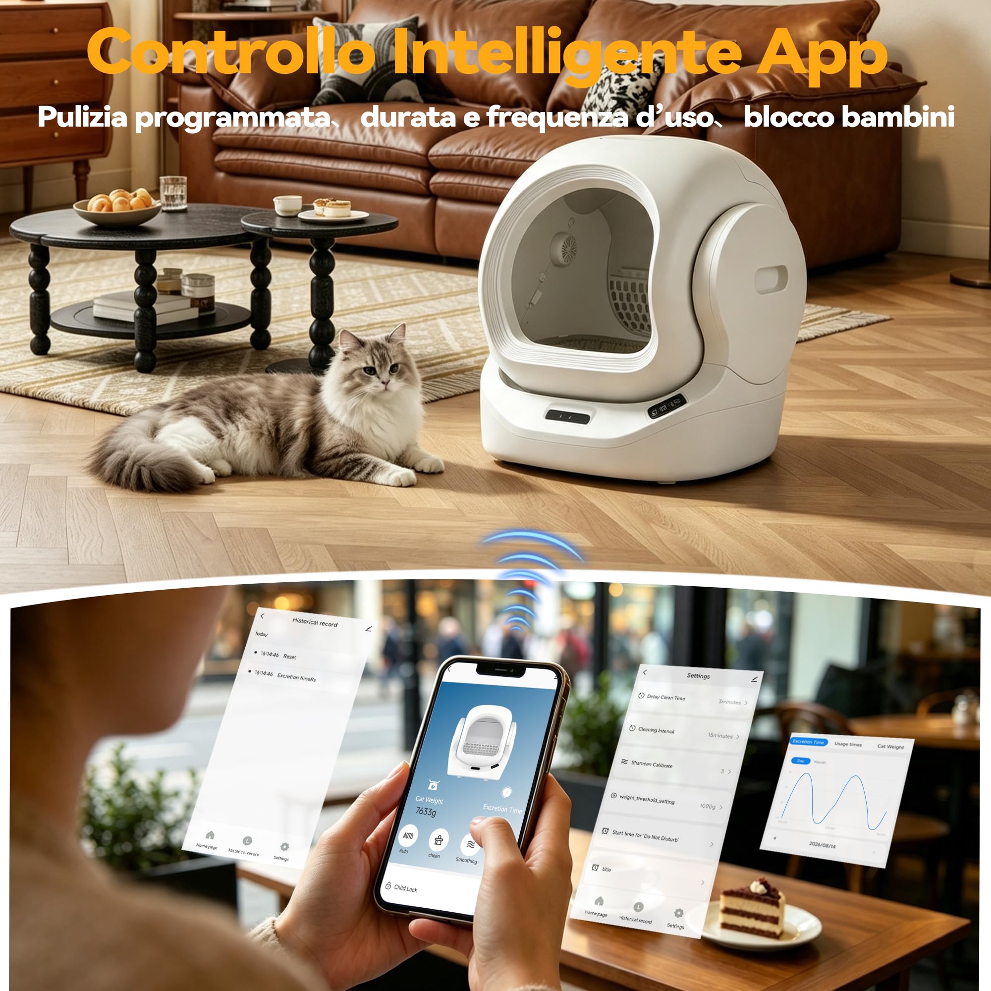 Lettiera Gatto Autopulente, Lettiera Automatica, Capacità 89 Litri