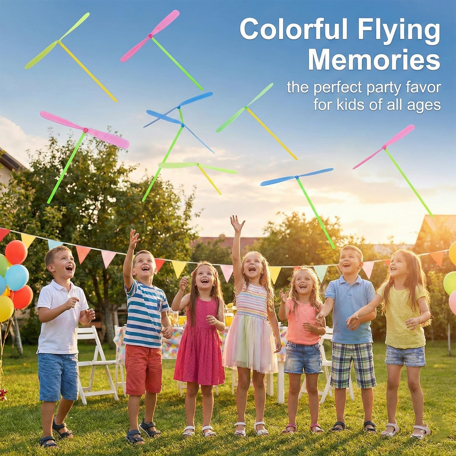 BLPRKOT 50 Piezas Libélulas de Bambú, Hélice Voladora Juguetes Giratorios para Niños y Niñas, para Niños al Aire Libre Patio Jardín (Color Aleatorio) - 5