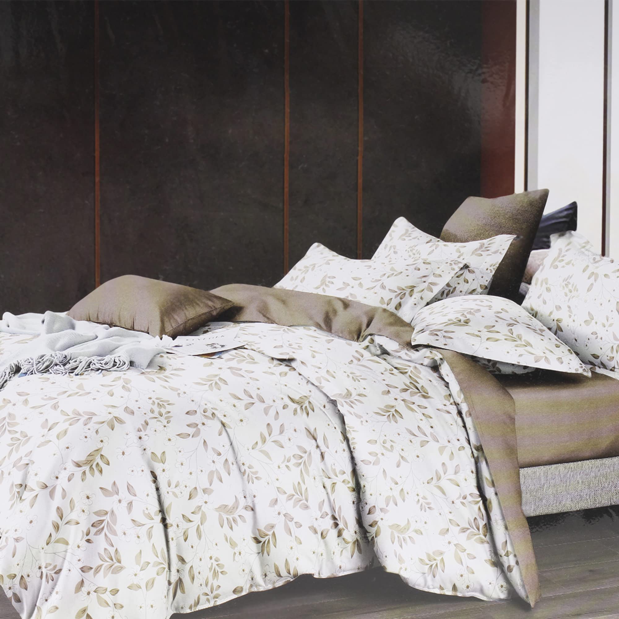 Rezlan UAE - Designed Duvet cover sets - Queen and King Bedsheet Set, Full bedding (Duvet Cover - Fitted Sheet - 2xPillowcases) (Brown, King (U.K. Standard))