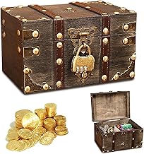 Forhandy Holz Schatztruhe Box, Aufbewahrung Vintage Schatzkiste Holz mit Schloss, Schatztruhe Kinder für Aufbewahrung Kindergeburtstag Dekoration Geschenke