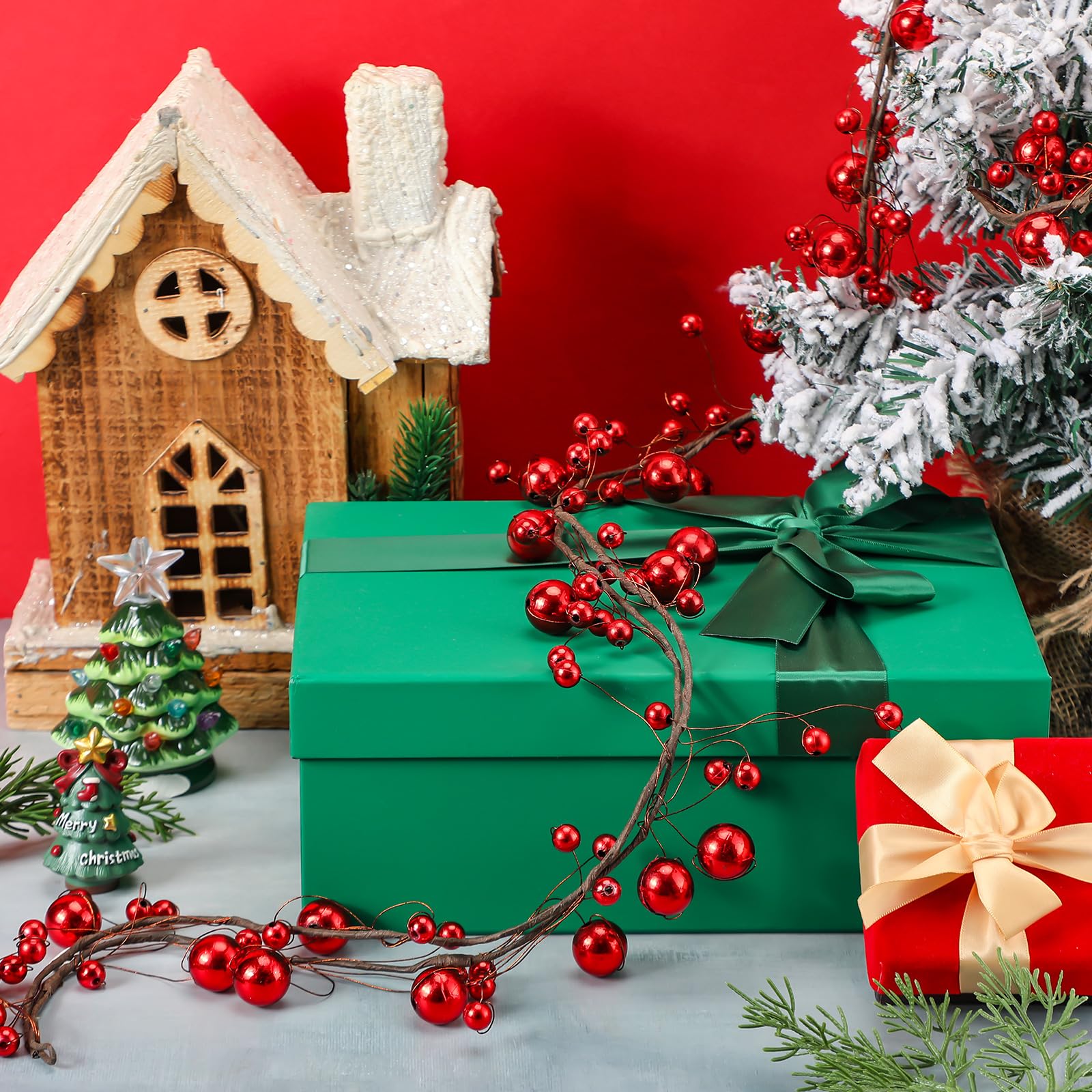 WILLBOND Guirnalda de bolas de Navidad rojas de 18 pies, adornos colgantes para árbol de Navidad, chimenea, corona, interior, exterior, hogar, oficina