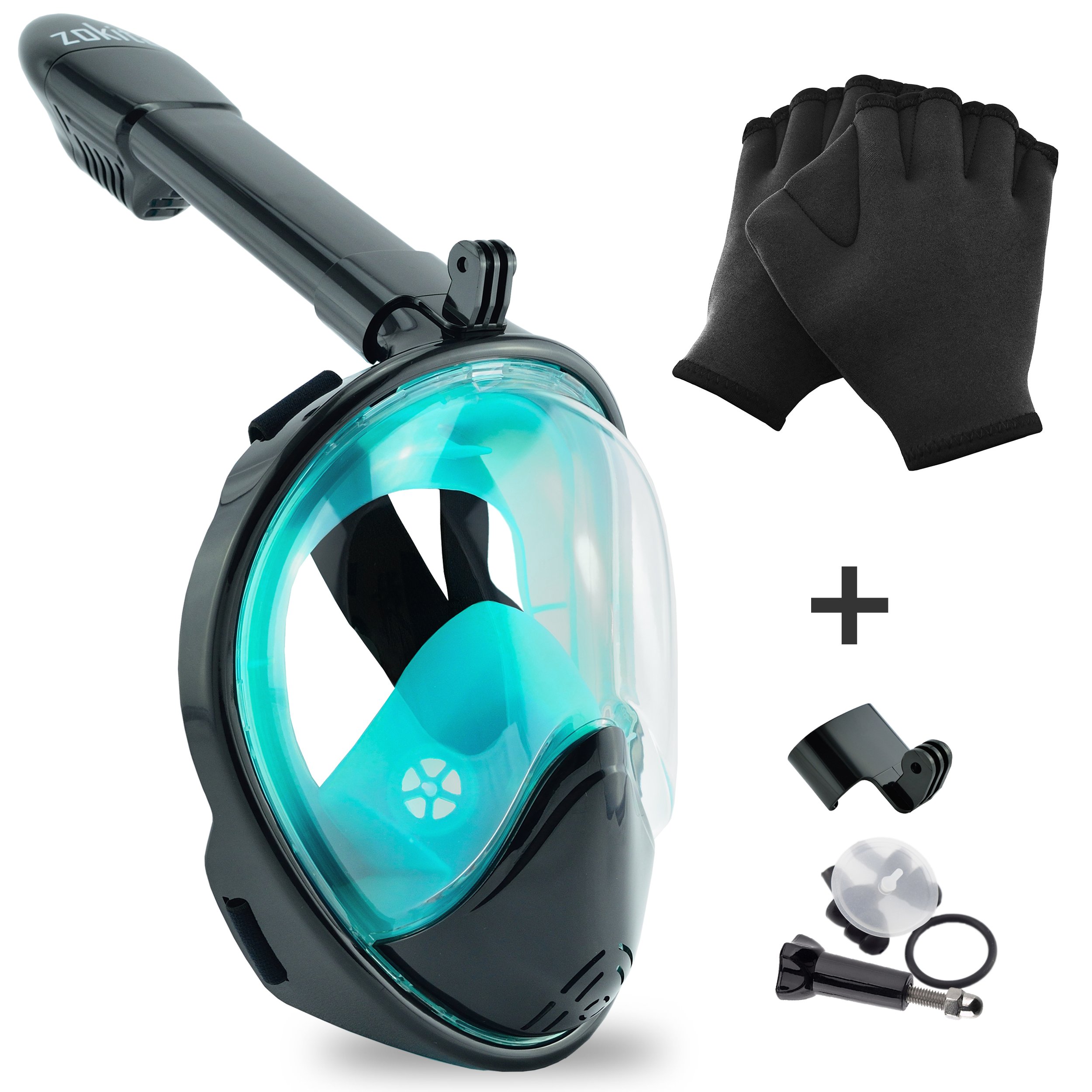 Full Face Snorkel Mask Adults & Youth Action Cam Compatible Anti Fog Panoramic One Piece Snorkeling Swimming Diving Mask