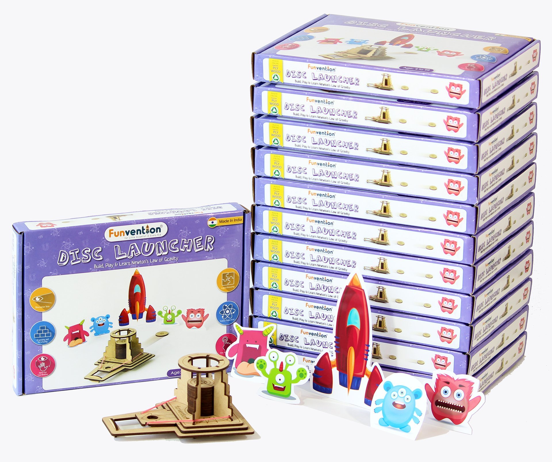 Funvention Disc Launcher (Pack of 12) - DIY Science Educational Toy for Kids - STEM Learning Kit - Birthday Return Gifts (B07CKKJRCM) Amazon Price History, Amazon Price Tracker