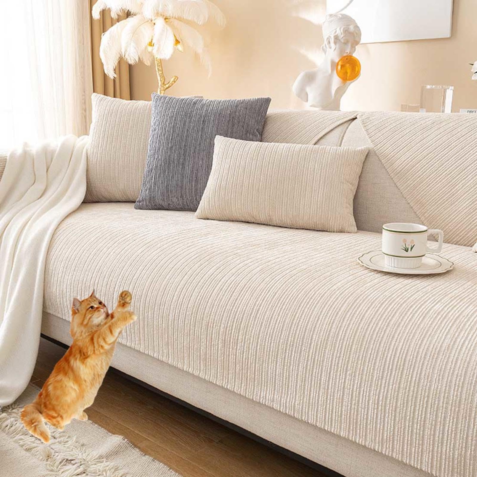Racib Funny Fuzzy Corner Non Slip Velvet Sofa Cover, Waterproof Slipcovers for L-Shaped & Straight 1-4 Seater Sofas, L-110x180cm