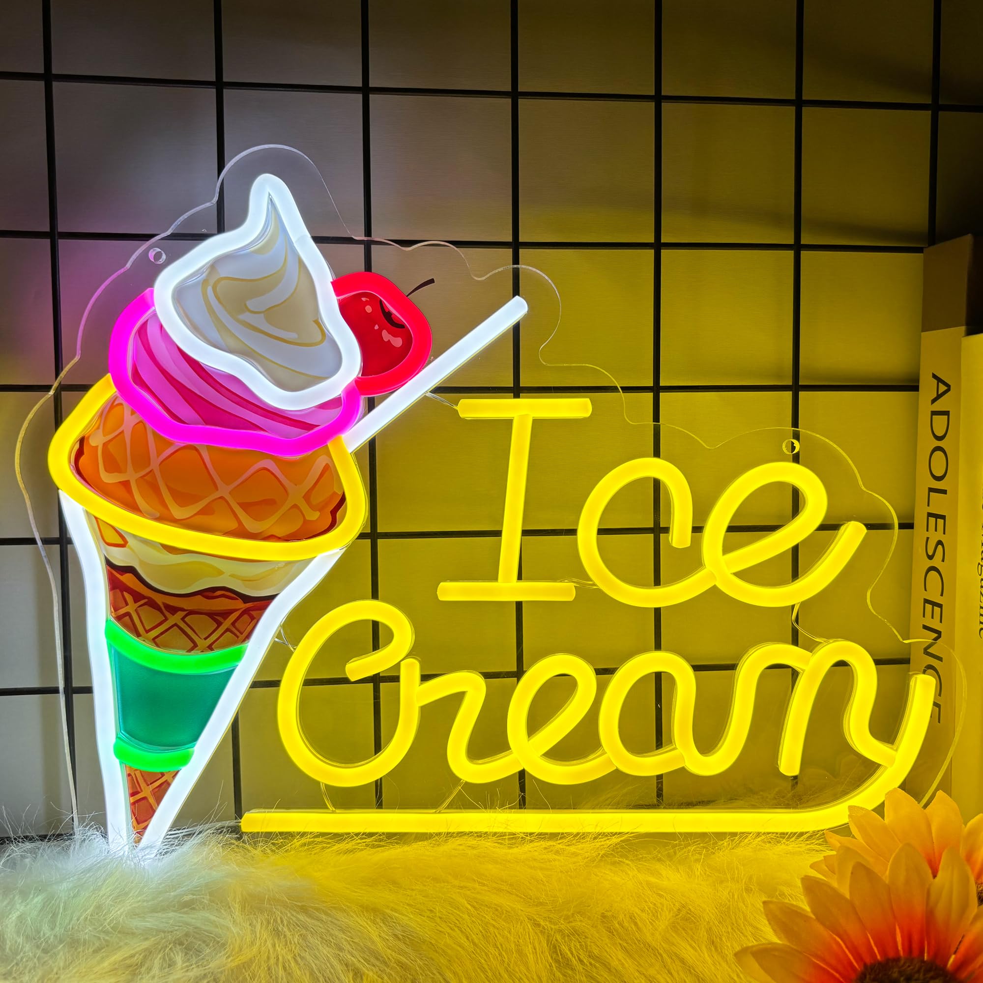 Ice Cream Neon Sign for Wall Decor, Ice Cream Led Signs, Dimmable USB Powered Neon Light Sign for Home, Business, Shop, Bar Pub, Store — image 1