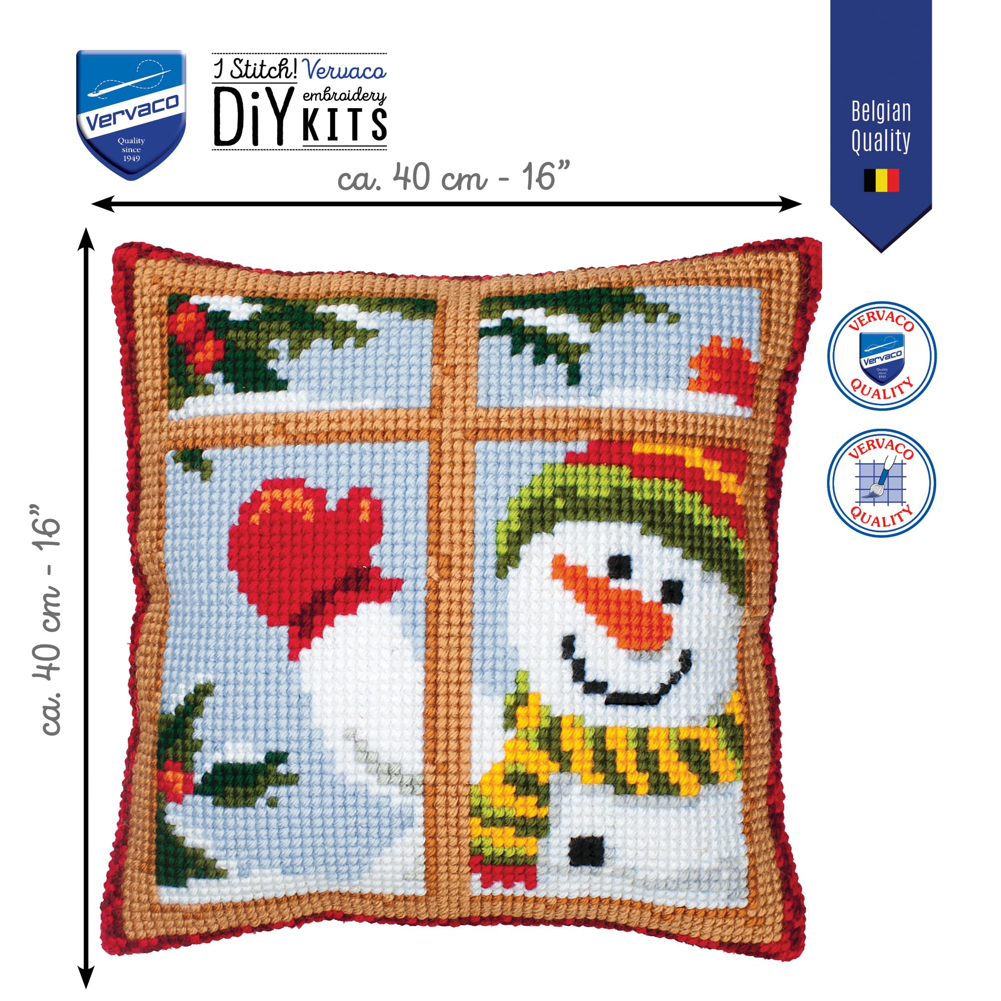 Vervaco, Kit Coussin Point De Croix, Bonhomme De Neige Regardant Par La Fenêtre, Multi-Couleurs