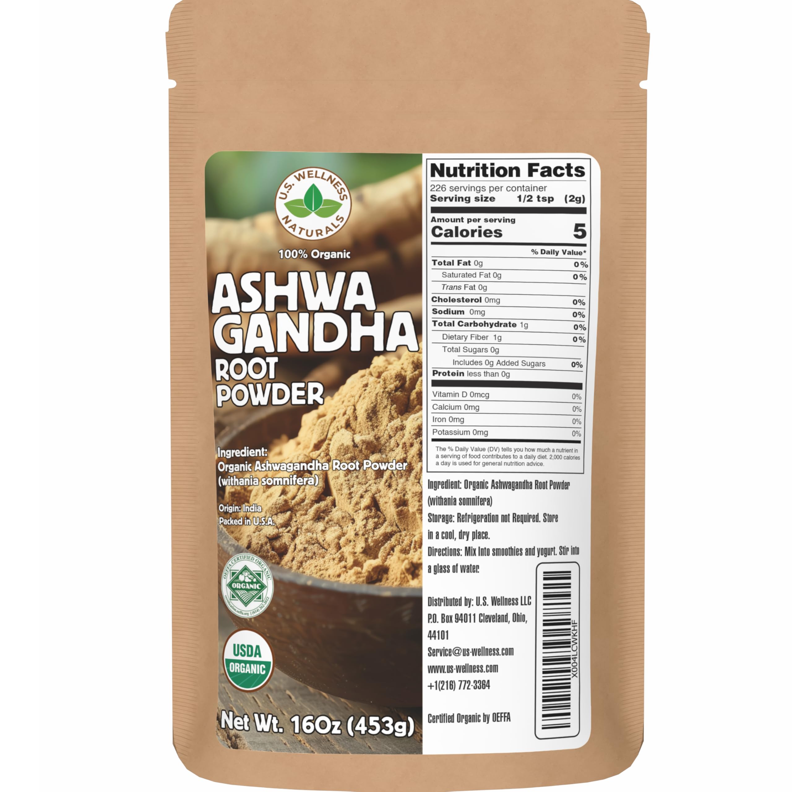 U.S. Wellness Naturals Organic Ashwagandha Root Powder