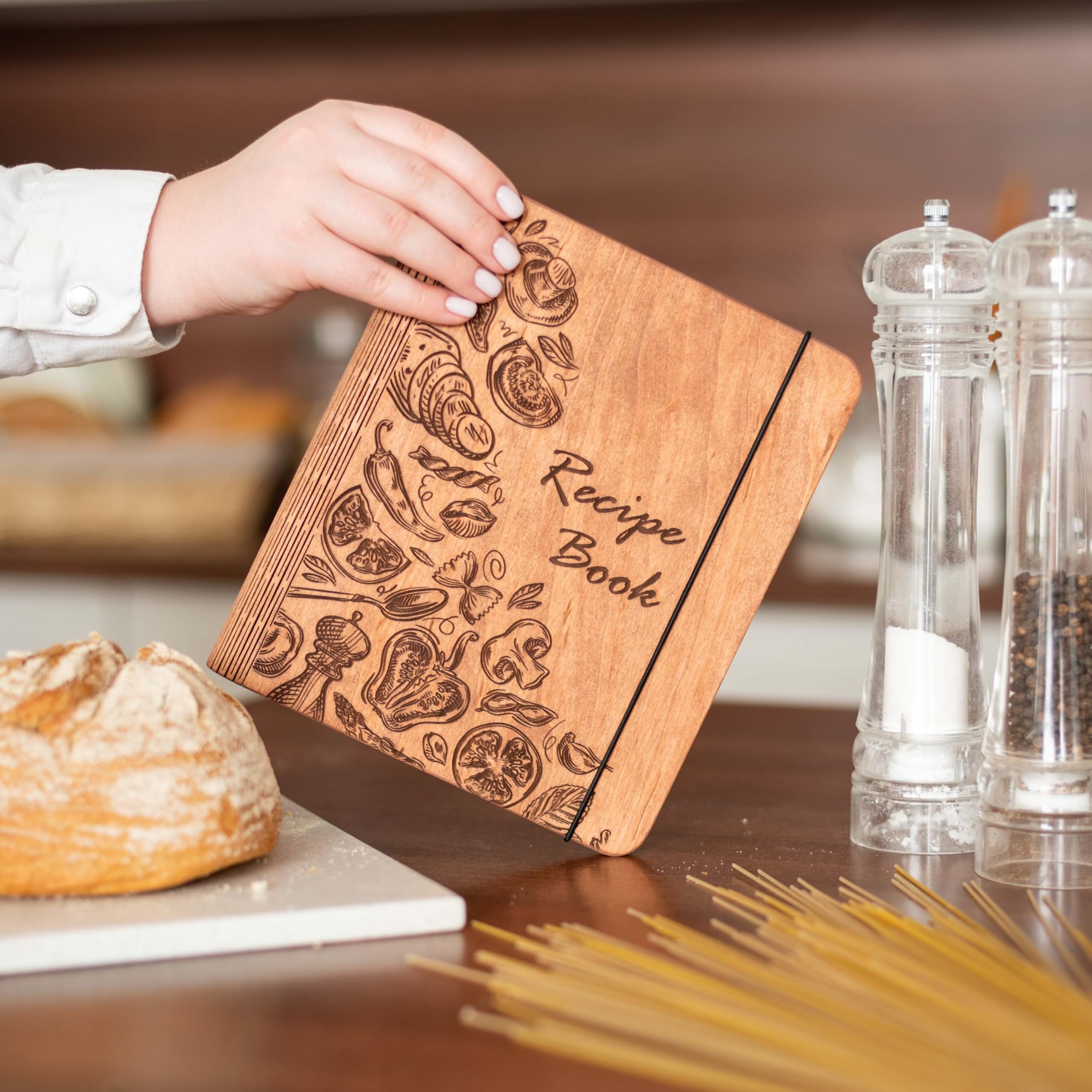 ENJOY THE WOOD Personalized Recipe Book Binder - Wooden Blank Family Cookbook Journal to Write in Your Own Recipes - Customized Recipe Binder, Recipe Books to Write in, Hardcover (Small (A6), Veggies)