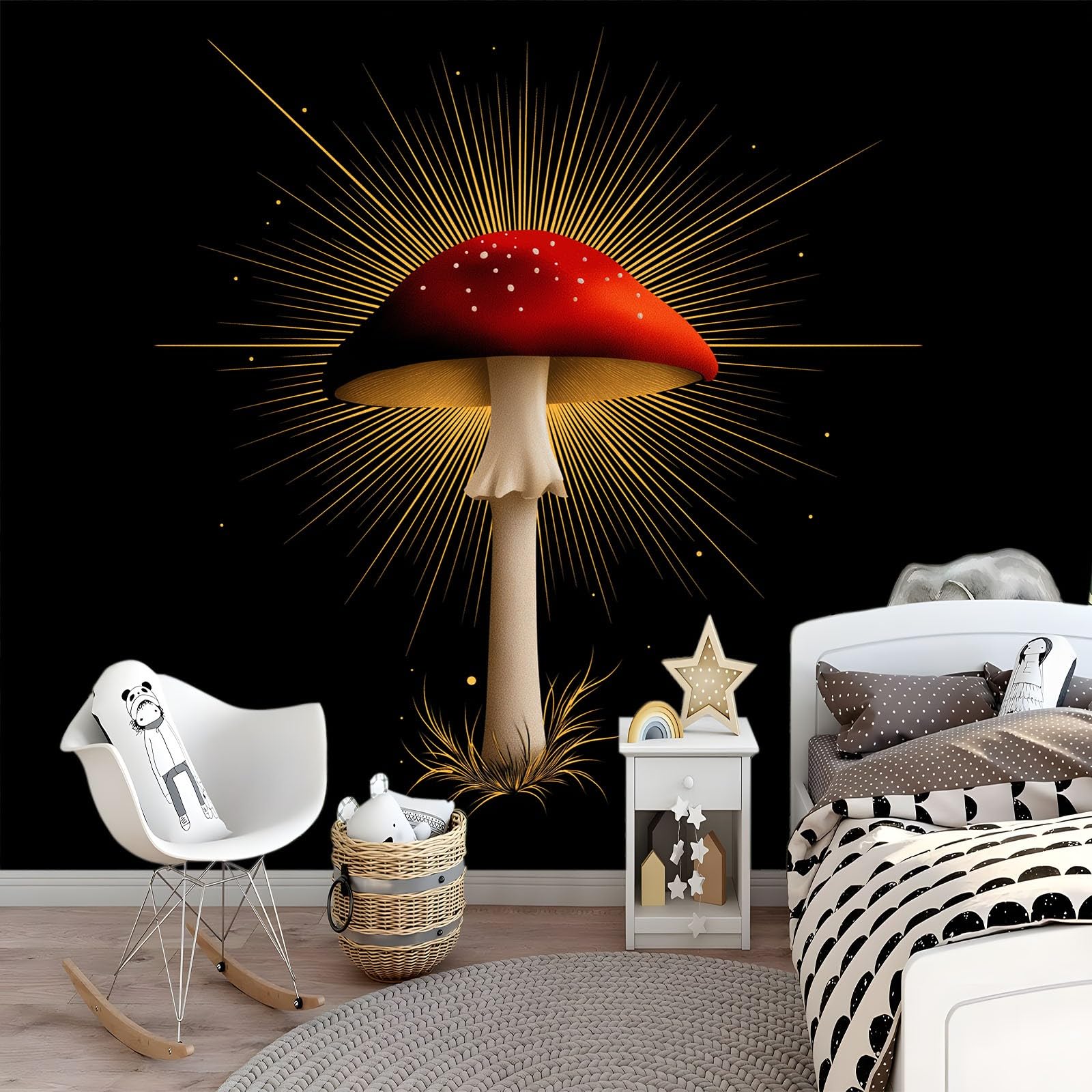Generico Tapeta z efektem 3D elegancka czerwona roślina grzybowa, czarna dekoracyjna tapeta panoramiczna - do salonu przedpokoju biura 350 x 256 cm (szer. x wys.)