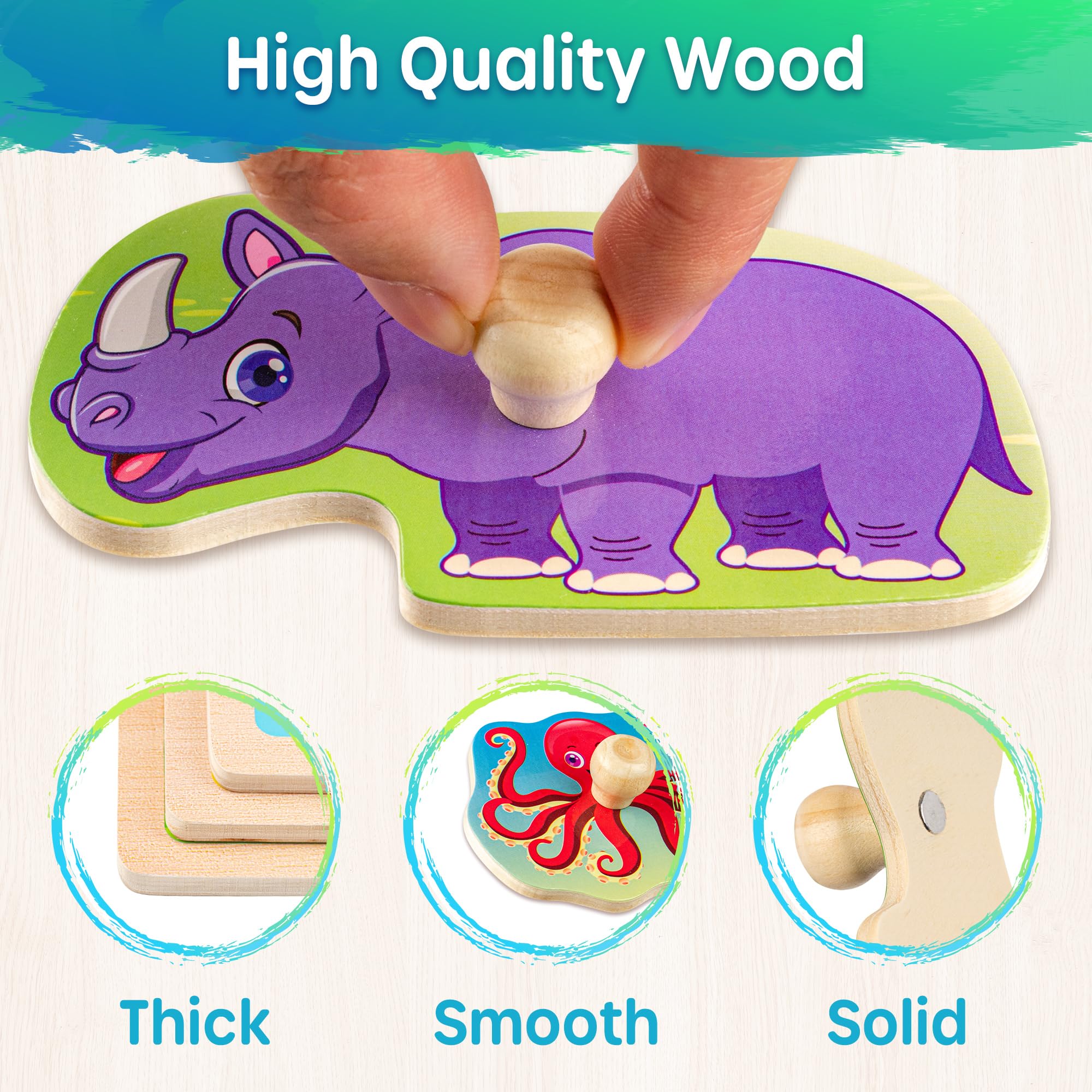 SYNARRY 6 Set Kinder Holzpuzzle ab 1 2 3 Jahre, Montessori Spielzeug Steckpuzzle für Babys Kleinkinder, Tier Lernspielzeug Geschenke für Jungen Mädchen