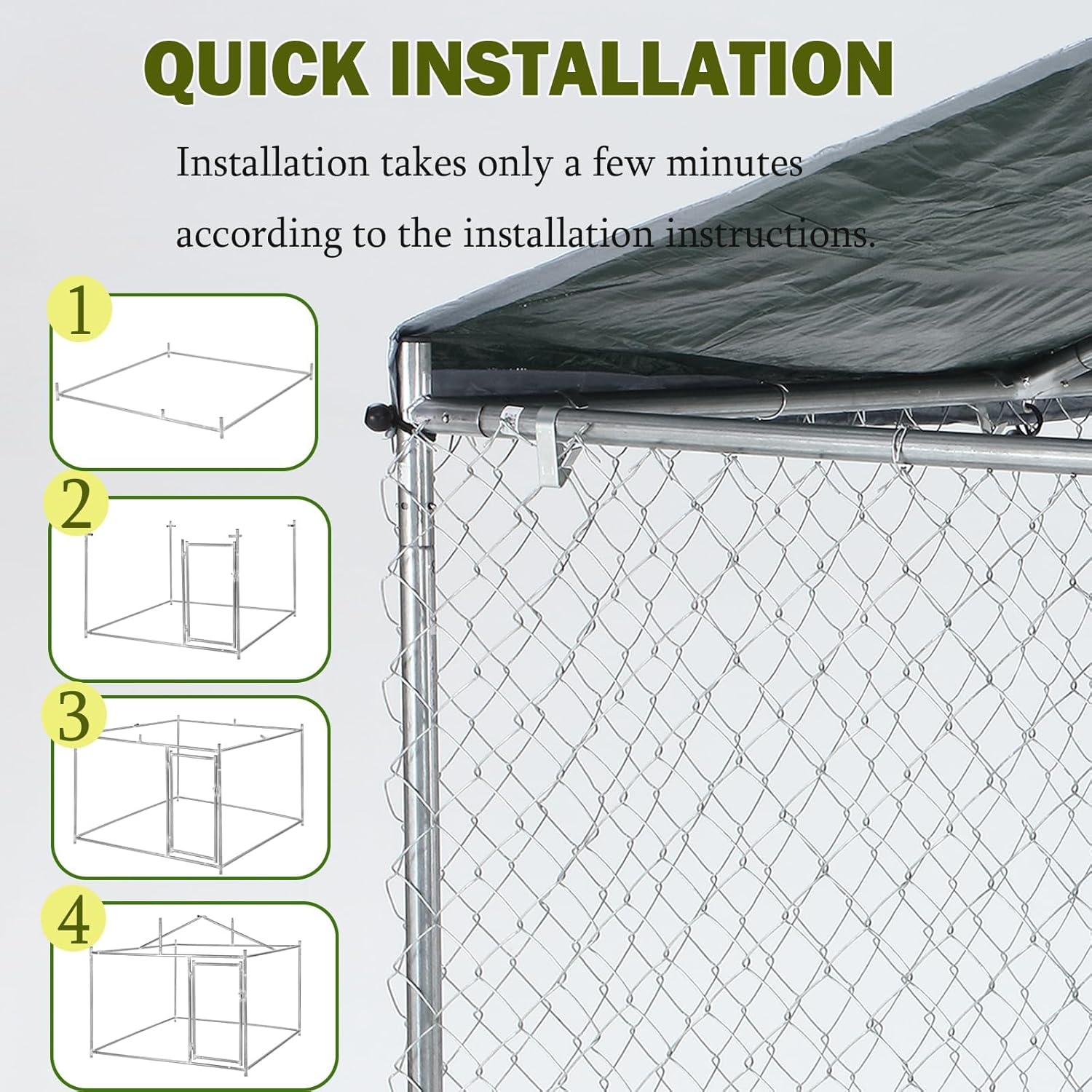 6.6 ×6.6×5.6FT Dog House,Outdoor Dog Kennel for Large Dog,Heavy Duty Galvanized Steel Dog Enclosure with Waterproof Cover/Safe Lock for Rabbits Chicken Cat
