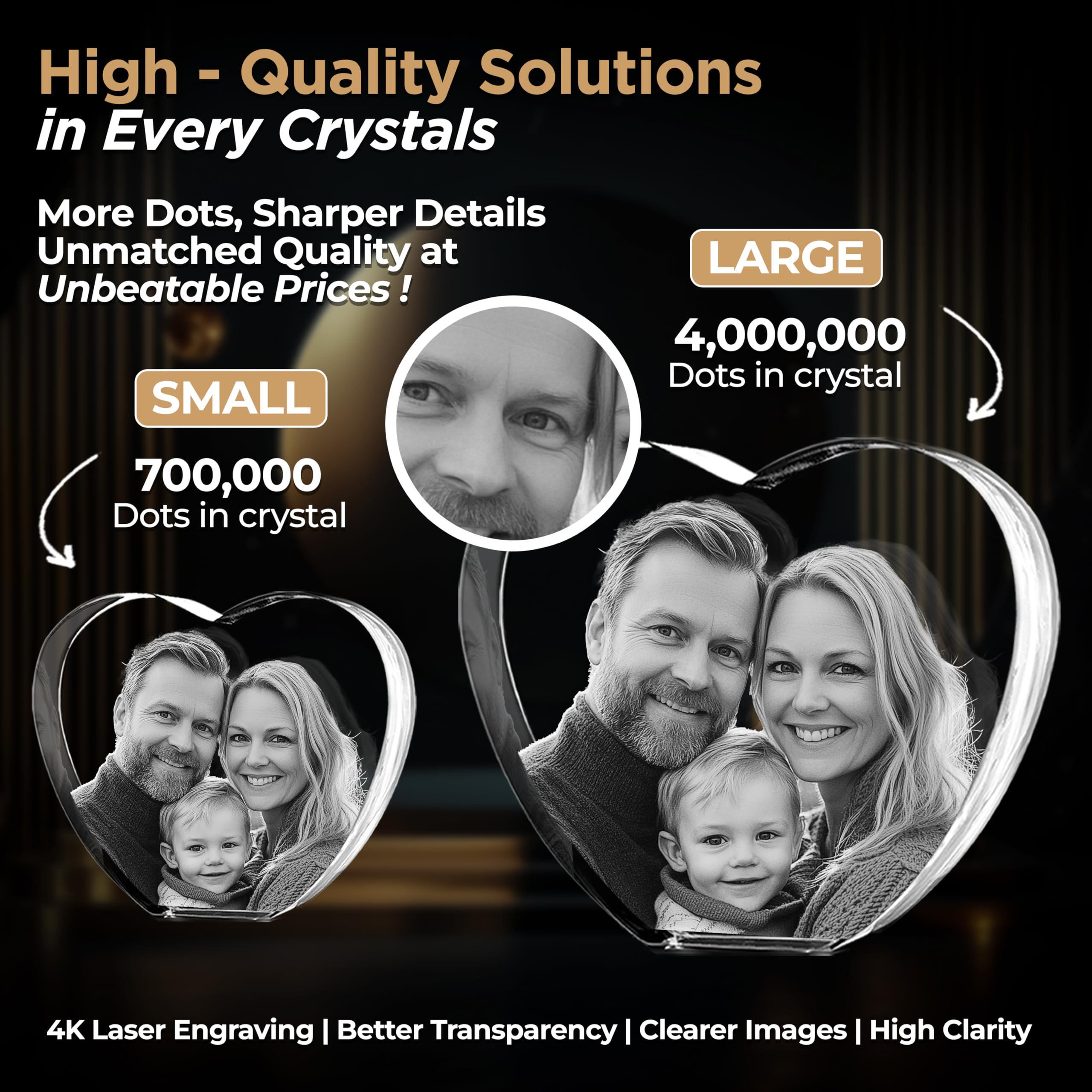 CAPTUR3D 3D Crystal Photo, Personalized Memorial Gifts for Mom, Dad, Wife, Men, Pets, 3D Laser Etched Crystal Heart, Custom Glass Picture with Your Own Photo, Birthday Anniversary Sympathy Gift