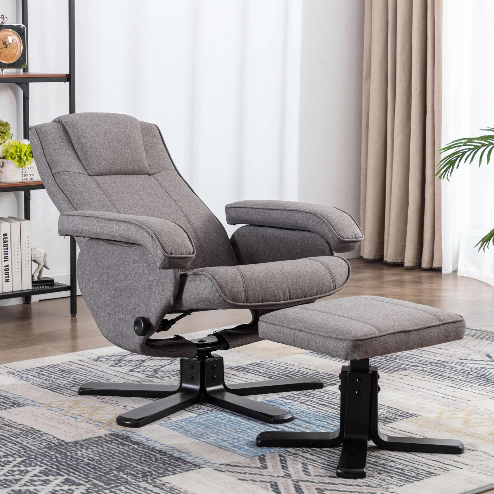 SVITA Charles Relaxsessel Hocker Sessel Fernsehsessel Drehsessel Polyester Holz Grau