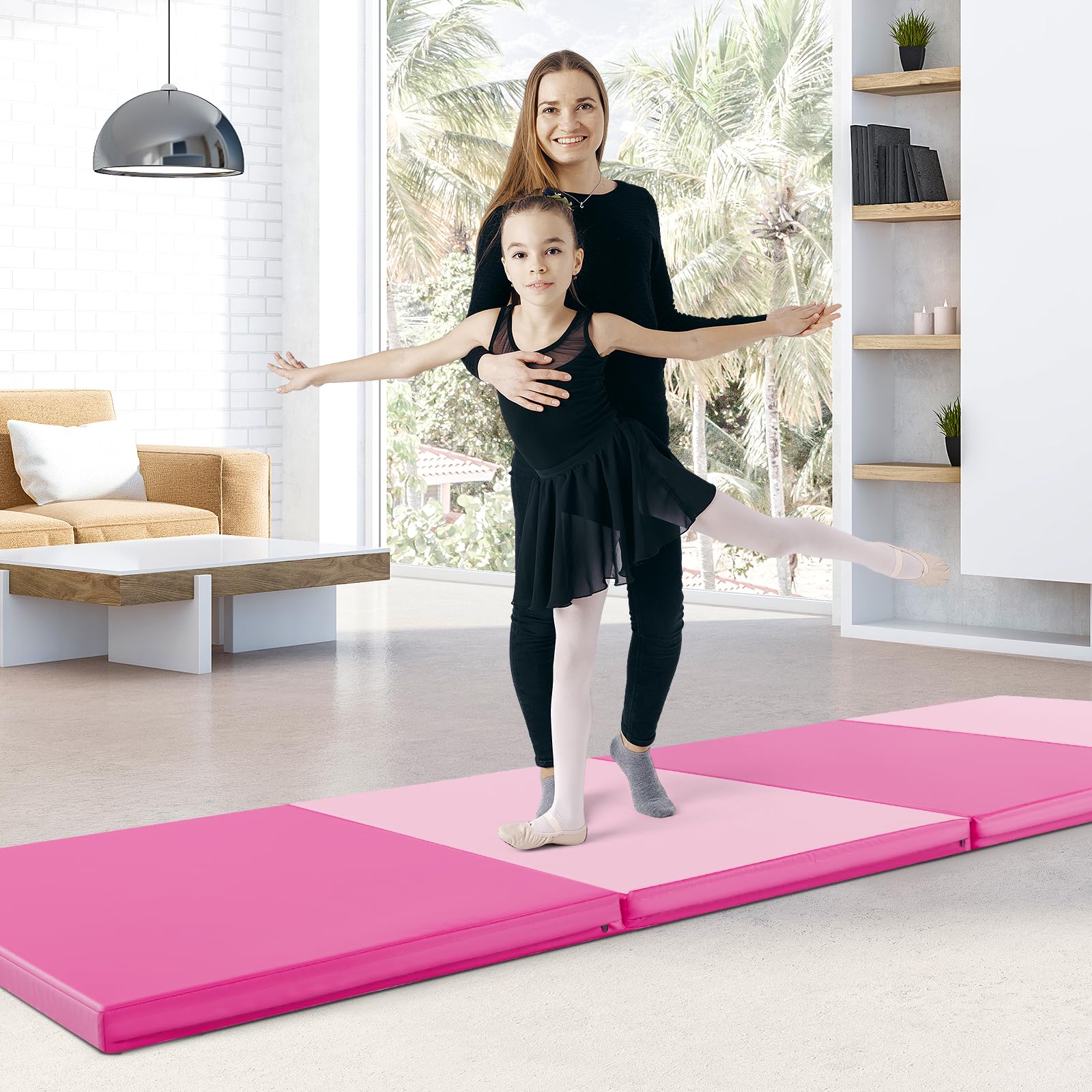COSTWAY 300 x 120 x 5 cm, miękka mata podłogowa, składana, mata gimnastyczna z PU z zapięciem do wspinaczki i uchwytami do noszenia, mata fitness, mata do jogi, do domu, do gimnastyki, jogi