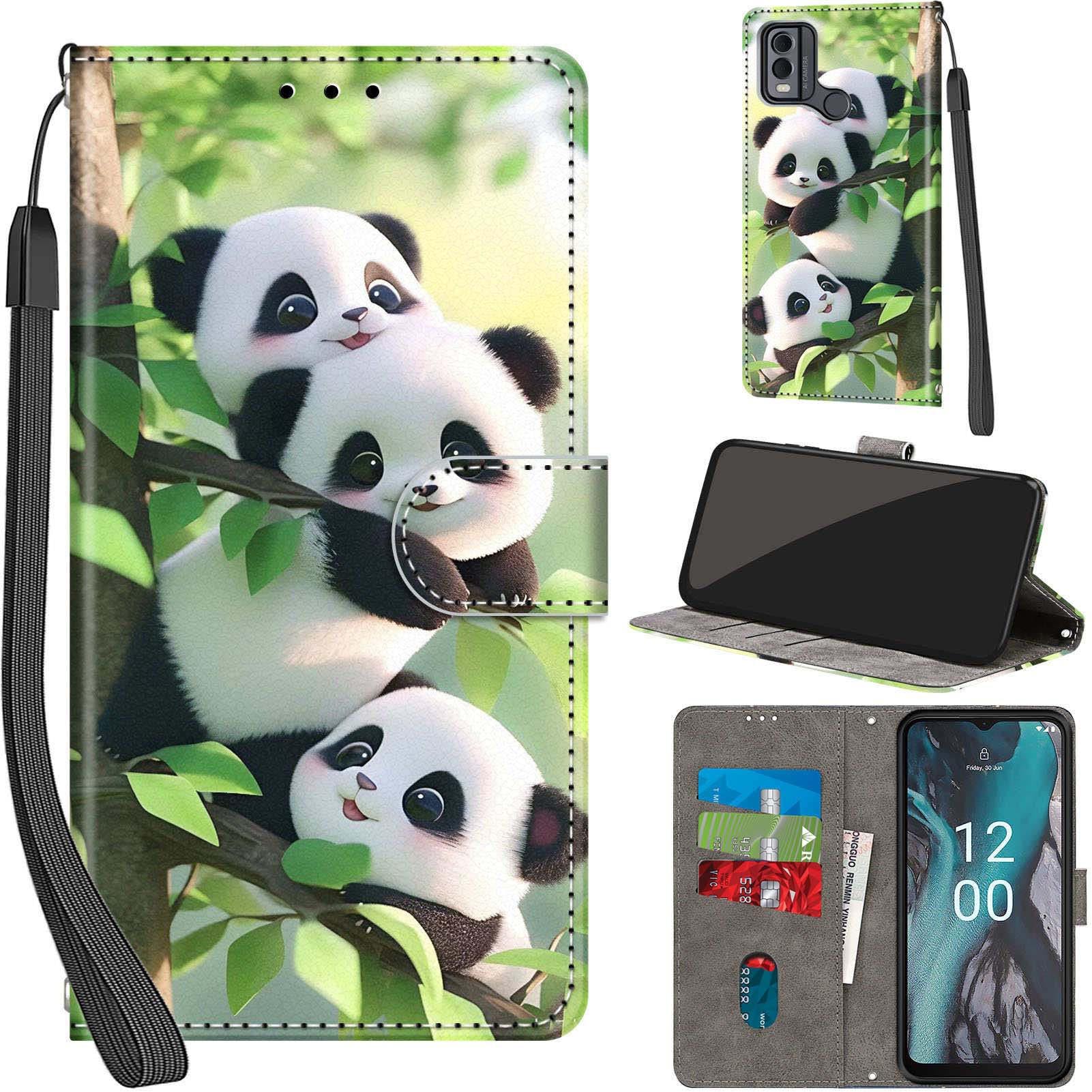 Premium PU Leather Flip Wallet Case With Card Slots Kickstand Magnetic Book Cover Compatible with Nokia C22 / C32 - Panda