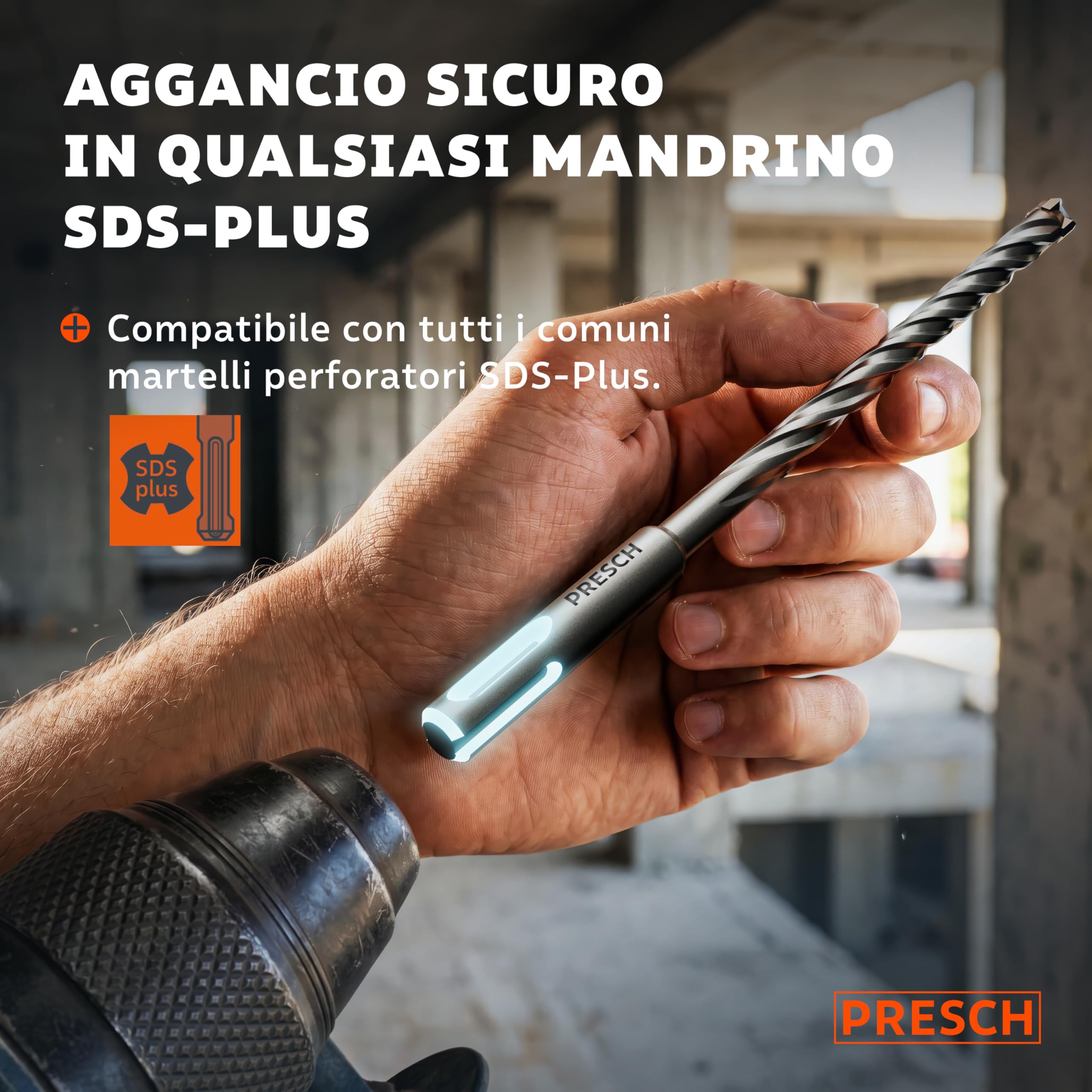 PRESCH Punte SDS plus 8mm (10 pz.) – Punta trapano muro con 4 taglienti carburo – Indicatore Lunghezza Tassello – Set Punte da trapano robusta per cemento, calcestruzzo, granito, mattone e muratura